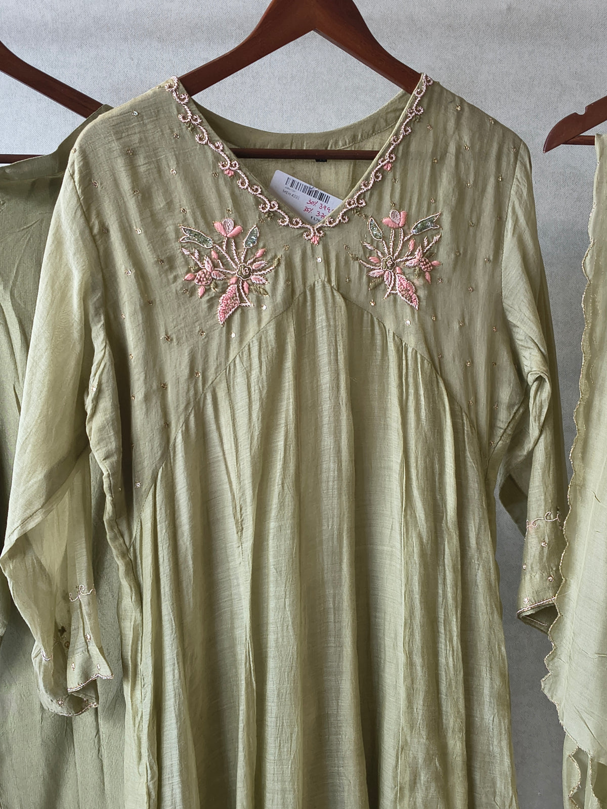 Premium Olive Green Embroidered A-Line Kurta Set with Dupatta