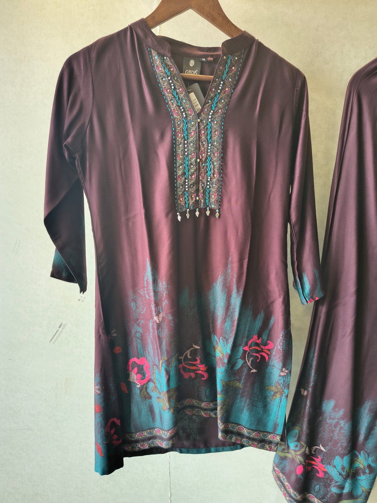 Wine Embellished Premium Silk Co-Ord Set