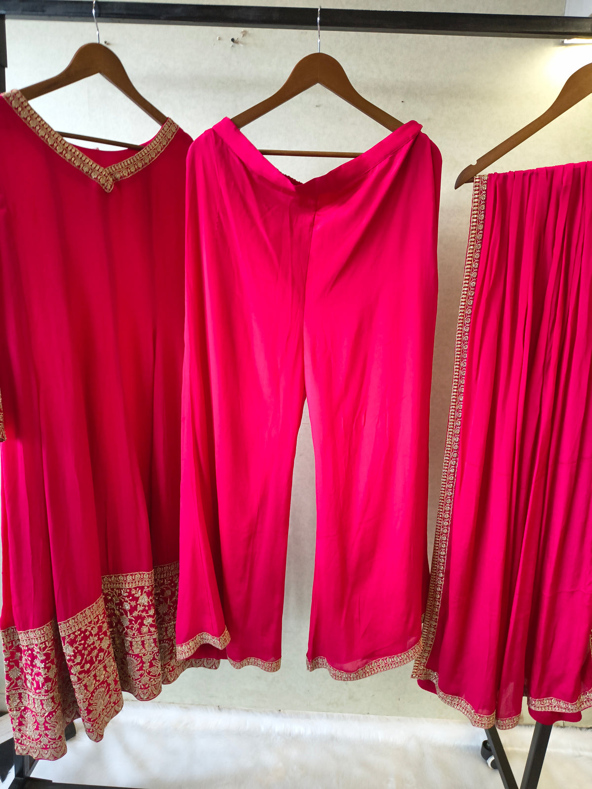 Rani Pink Embroidered Straight Kurta Set with Dupatta | Premium 3 Piece Festive Ethnic Suit