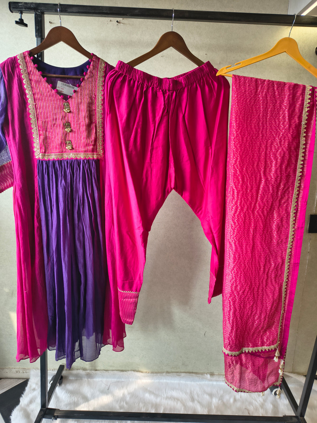 Magenta & Royal Purple Georgette Anarkali Suit Set with Embroidered Yoke & Designer Dupatta – Premium 3 Piece Ethnic Ensemble