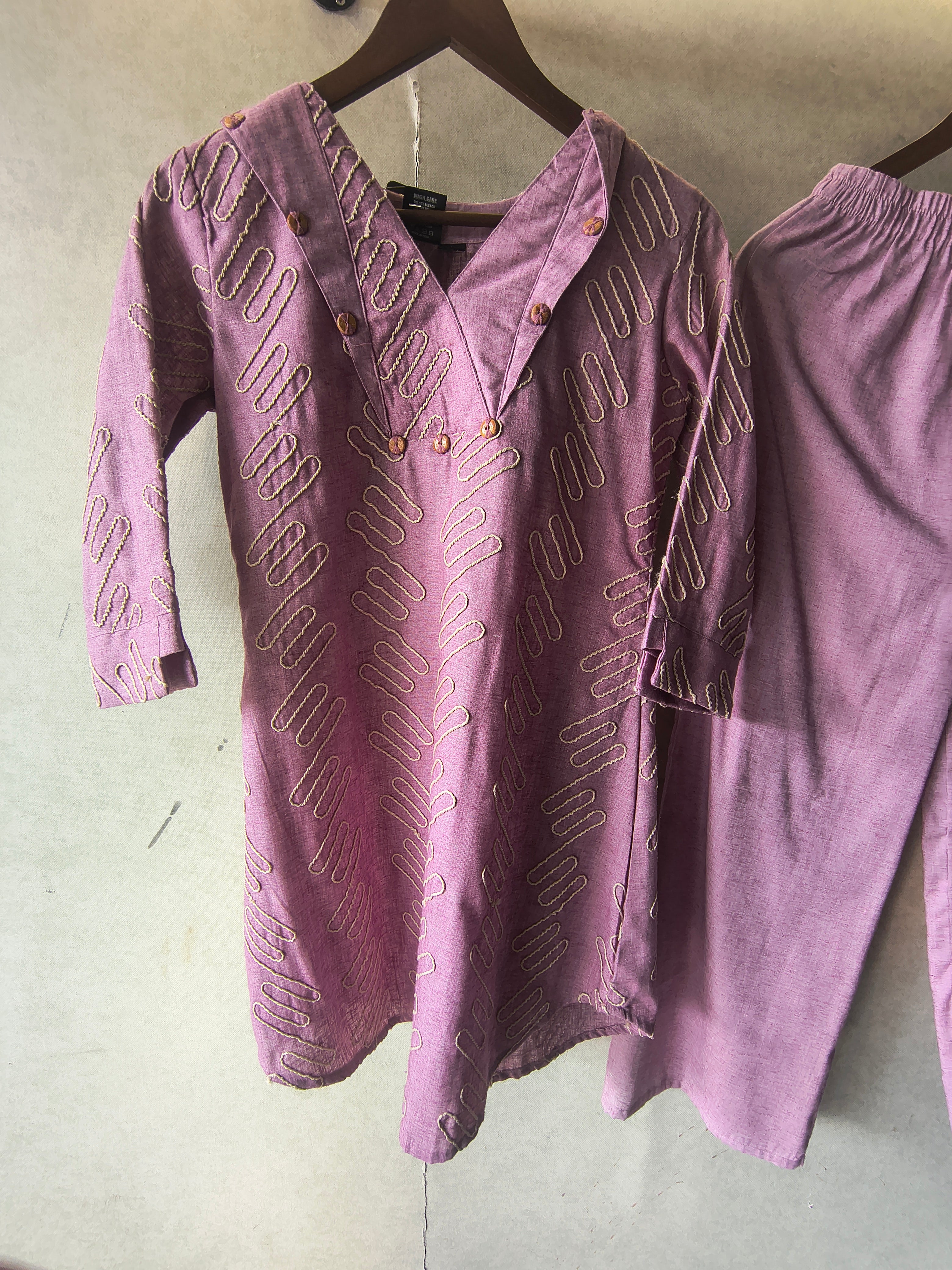 Image of Dusty Rose Embroidered V-Neck Designer Kurta Pant Co-Ord Set