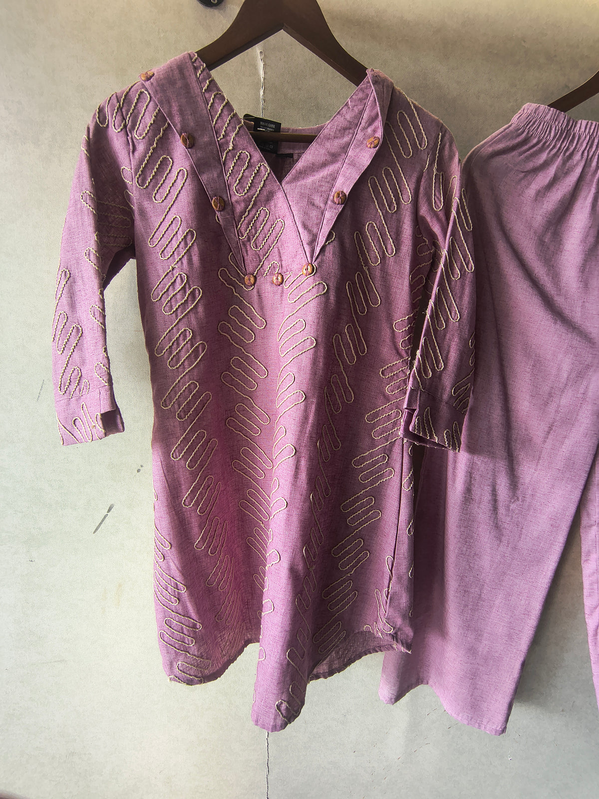 Dusty Rose Embroidered V-Neck Designer Kurta Pant Co-Ord Set