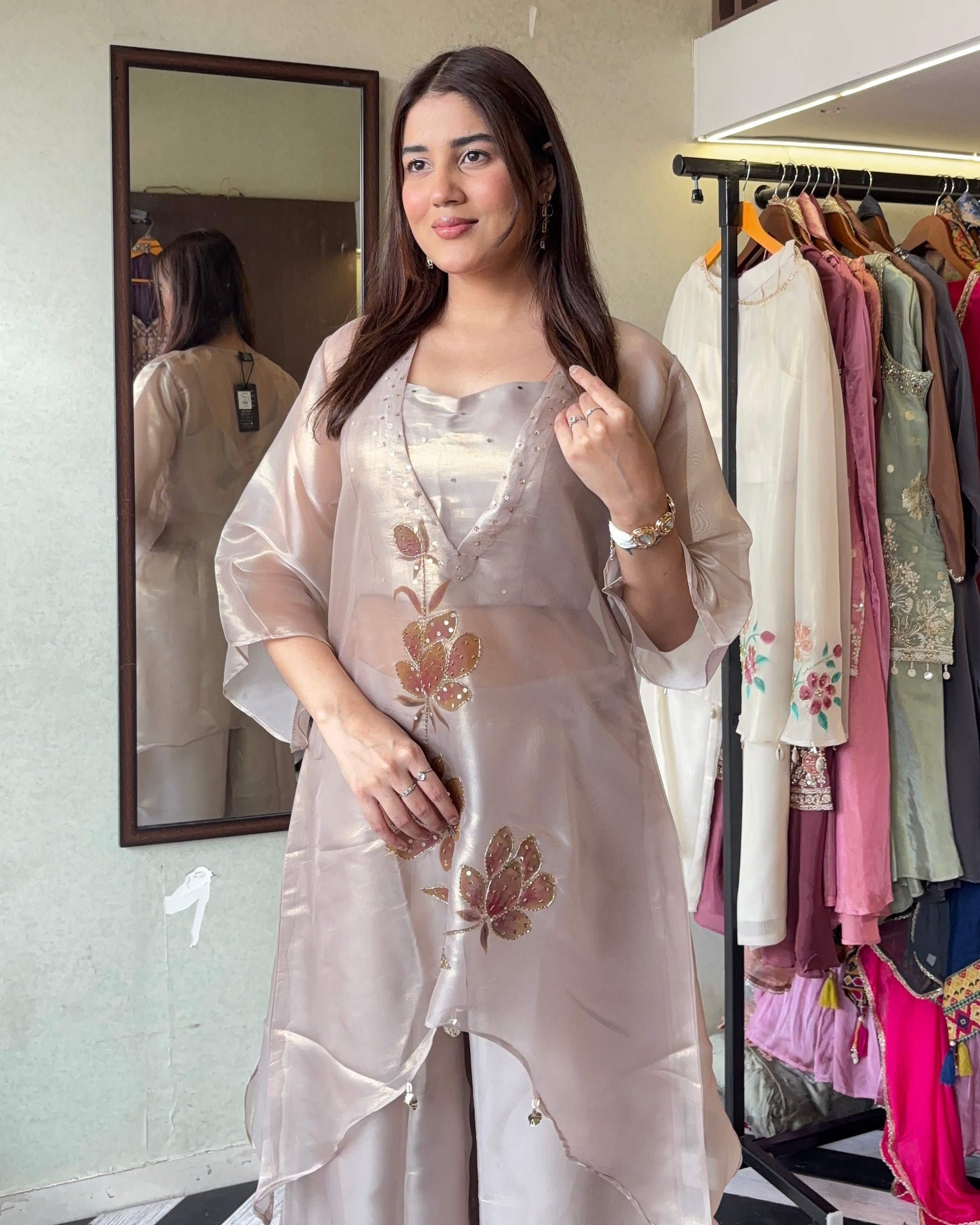 Image of Pure Tissue Shimmer 3 Piece Fusion Indian Coord Set
