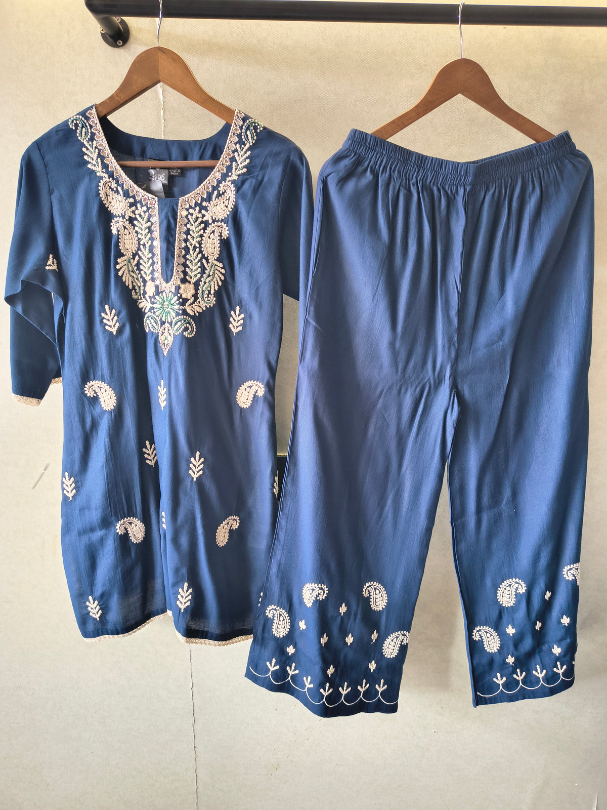 Premium Navy Blue Embroidered Kurta Pant Co-Ord Set