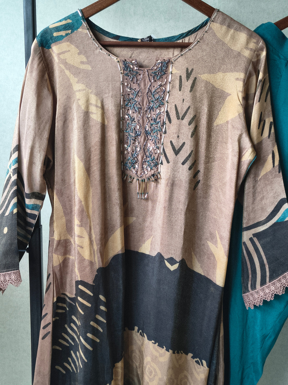 Premium Abstract Print Straight Kurta with Cigarette Pants & Dupatta Set