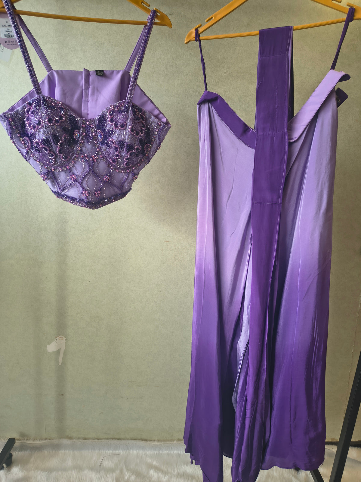 Lavender Embellished Corset Blouse with Drape Palazzo – Designer Indo-Western Party Wear Co-Ord Set