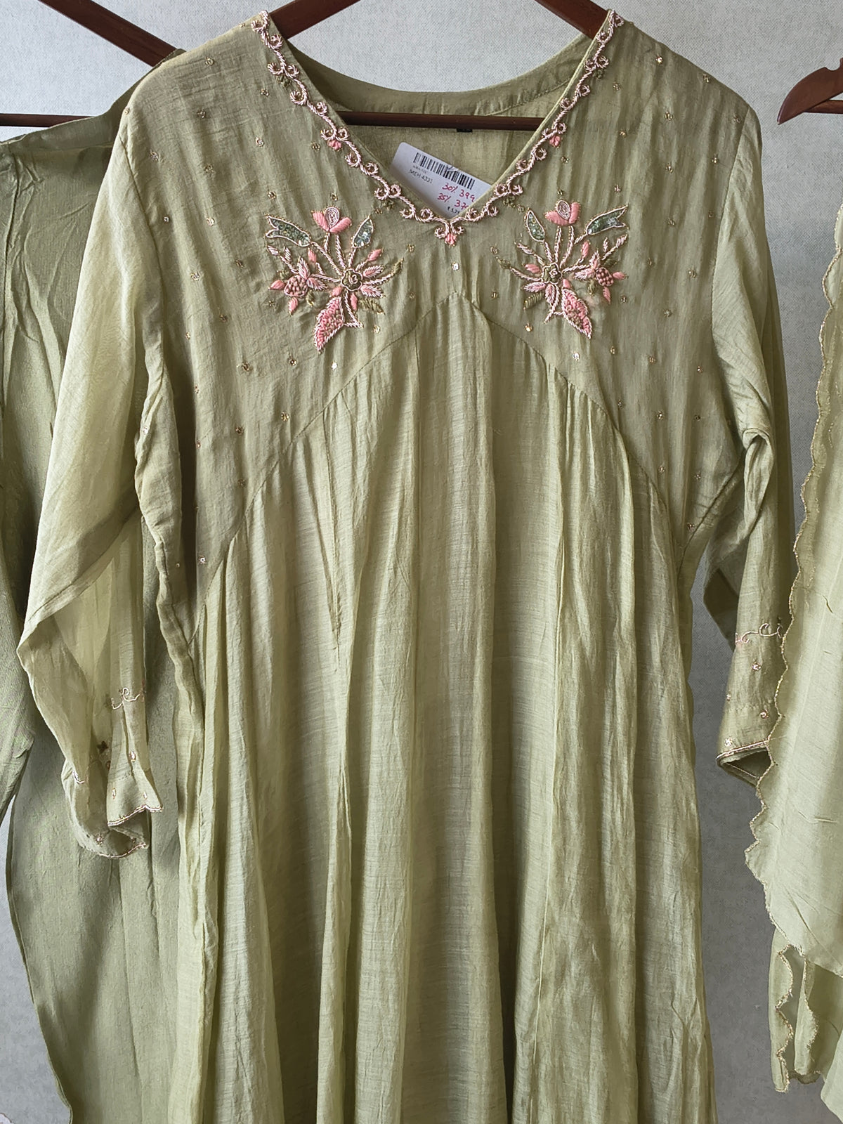 Premium Olive Green Embroidered A-Line Kurta Set with Dupatta