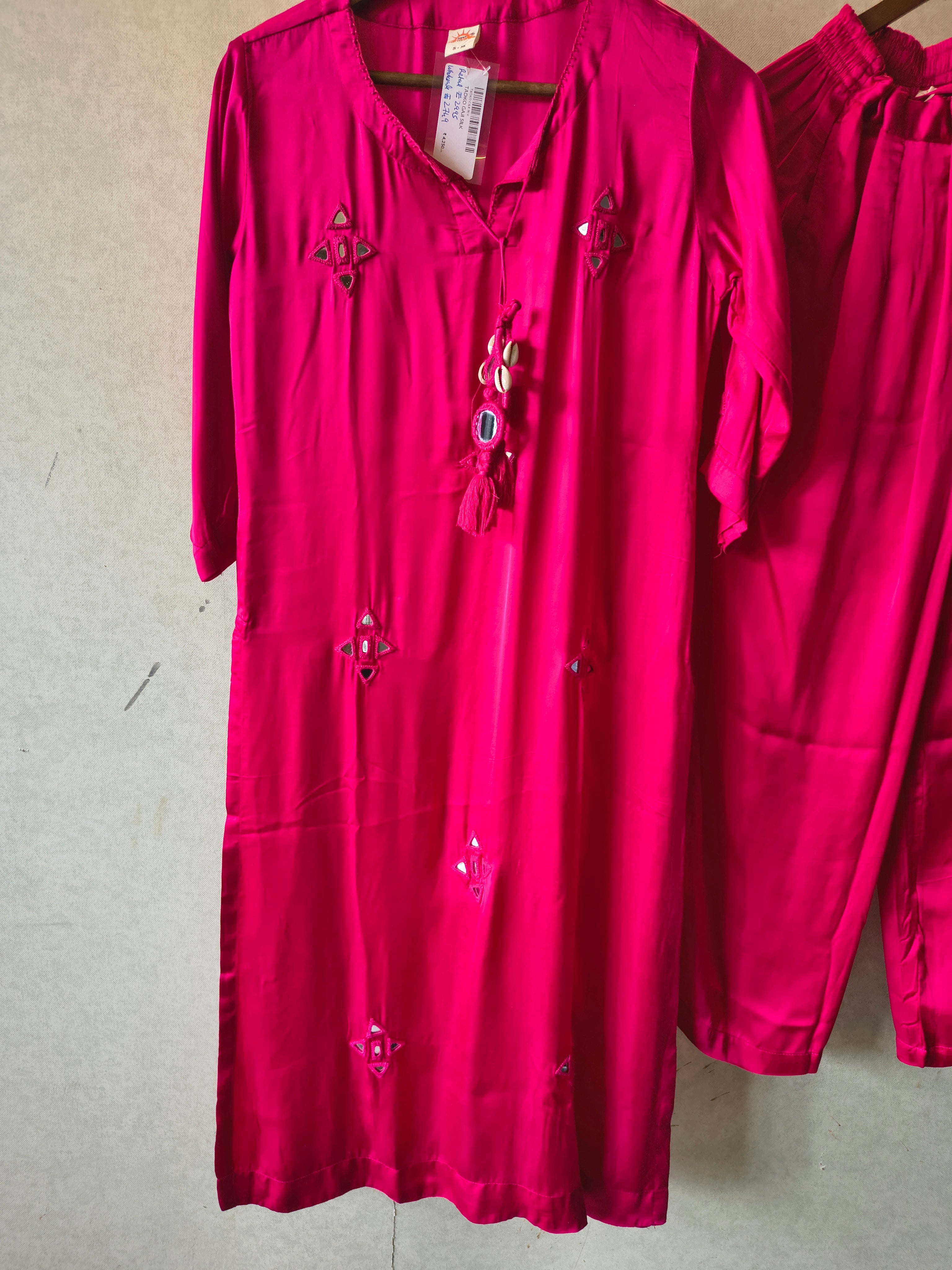 Image of Tadko Brand - Rani Pink Mirror Work Premium Silk Co-Ord Set