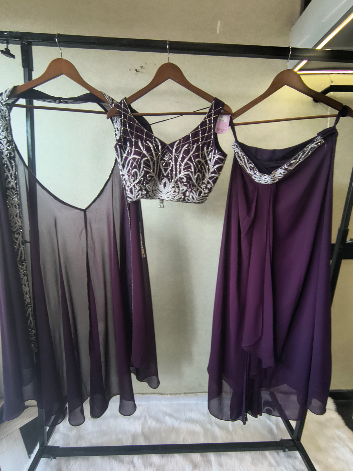 Royal Purple Embroidered Designer Blouse with Drape Palazzo & Embroidered Cape – 3 Piece Indo-Western Party Wear Set