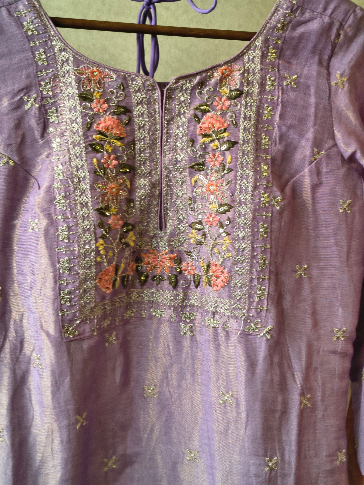 Premium Lavender Embroidered Kurta with Sharara & Banarasi Dupatta Set