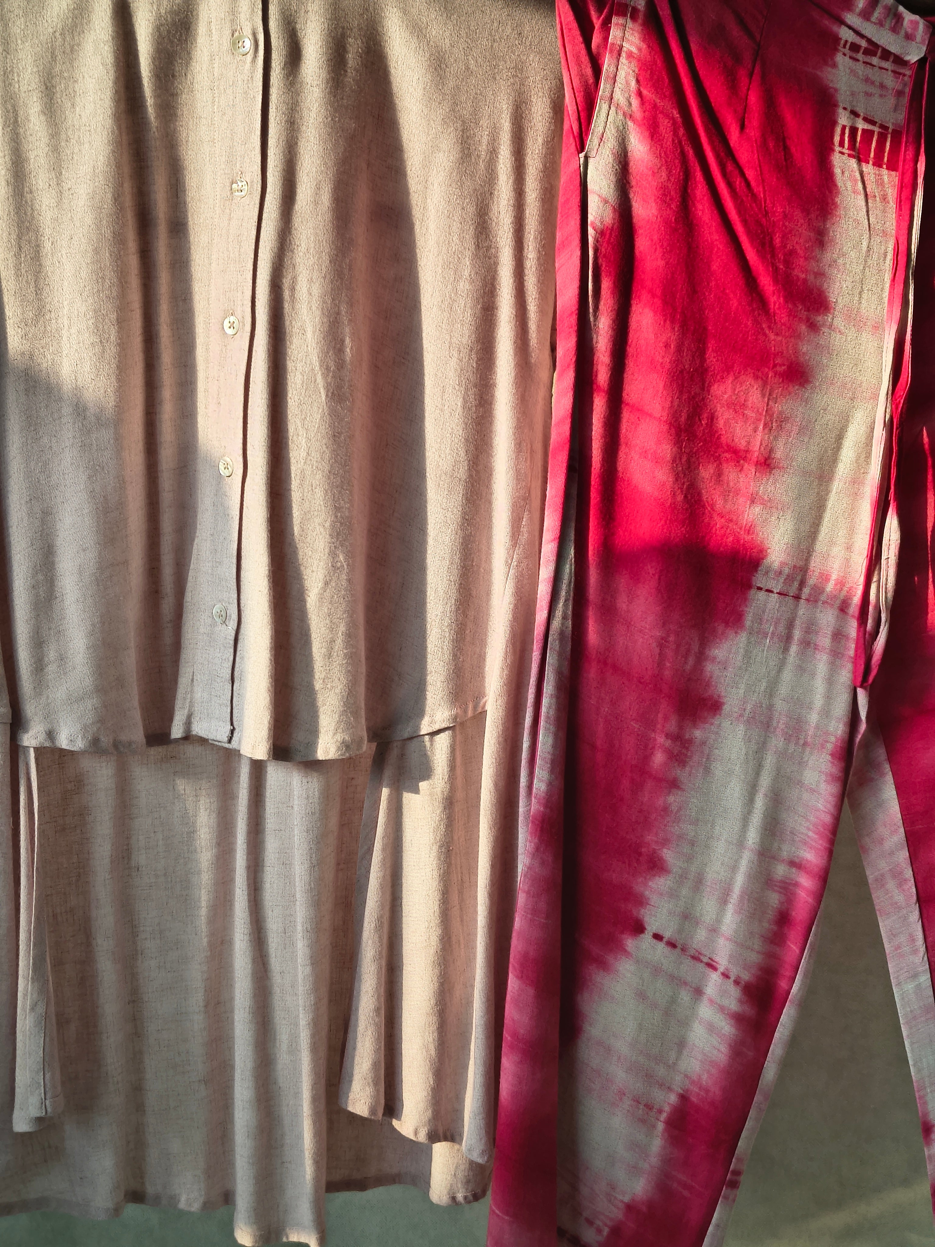 Image of Premium Layered Shirt Style Tunic Co-Ord Set with Tie-Dye Straight Pants