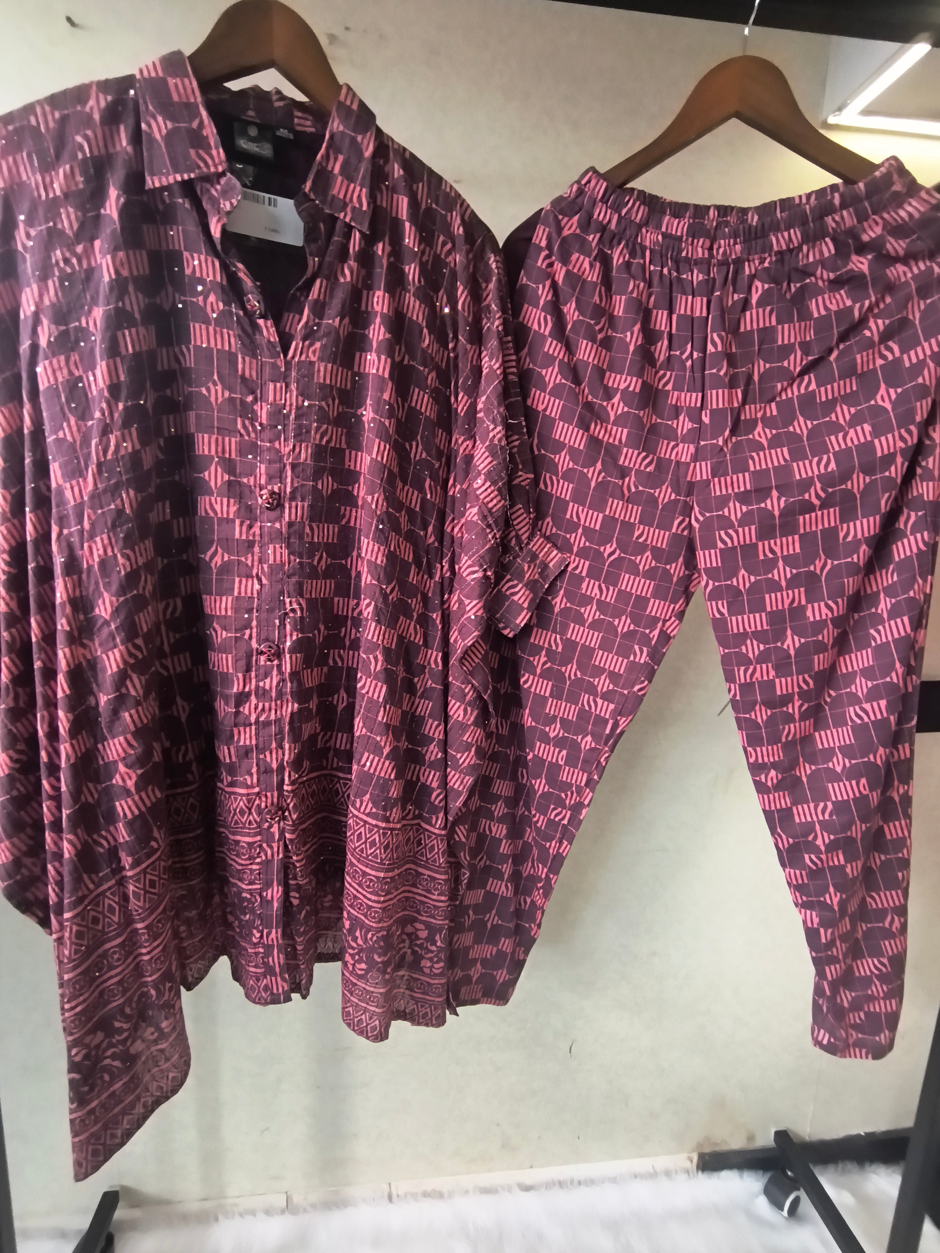 Image of Premium Abstract Printed Asymmetrical Shirt Co-Ord Set with Tapered Pants