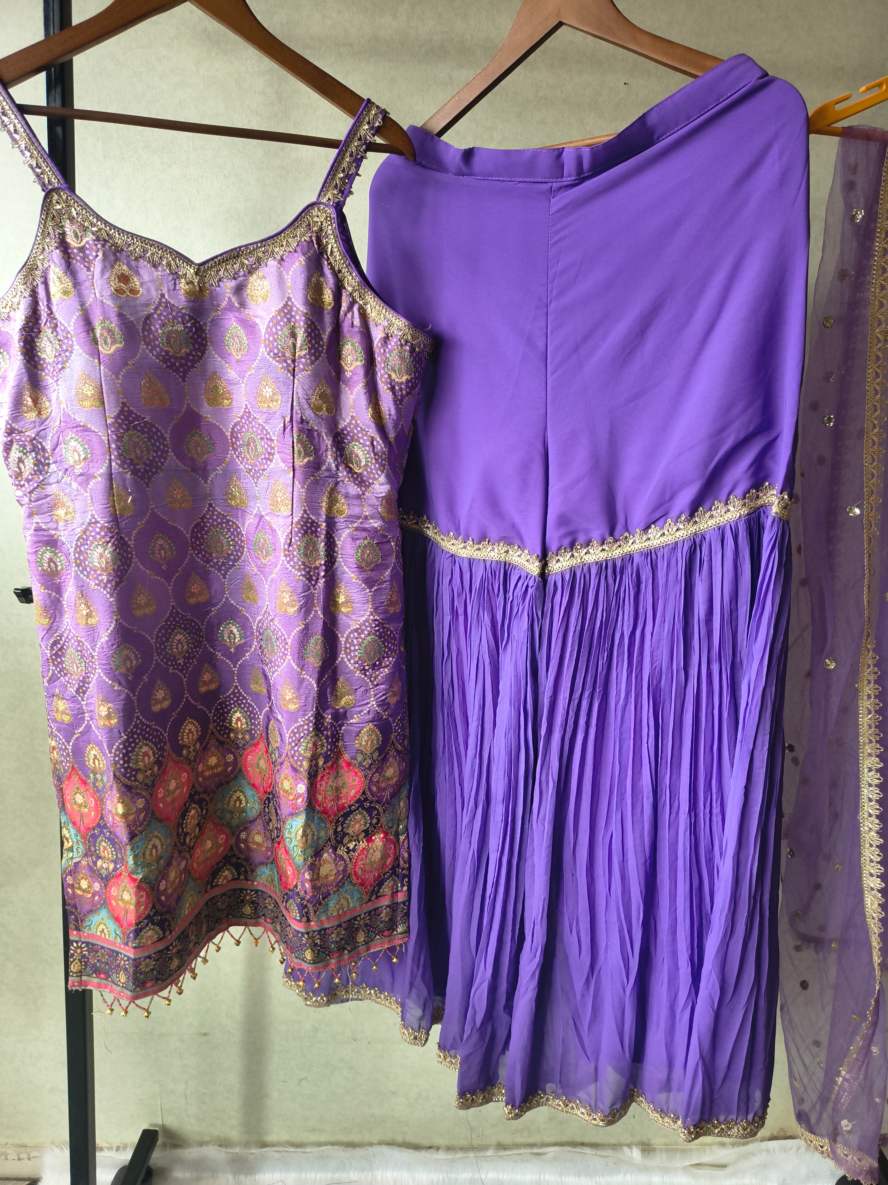 Image of Lavender Brocade Kurti Sharara Set with Sequinned Dupatta – Premium 3 Piece Festive Ensemble