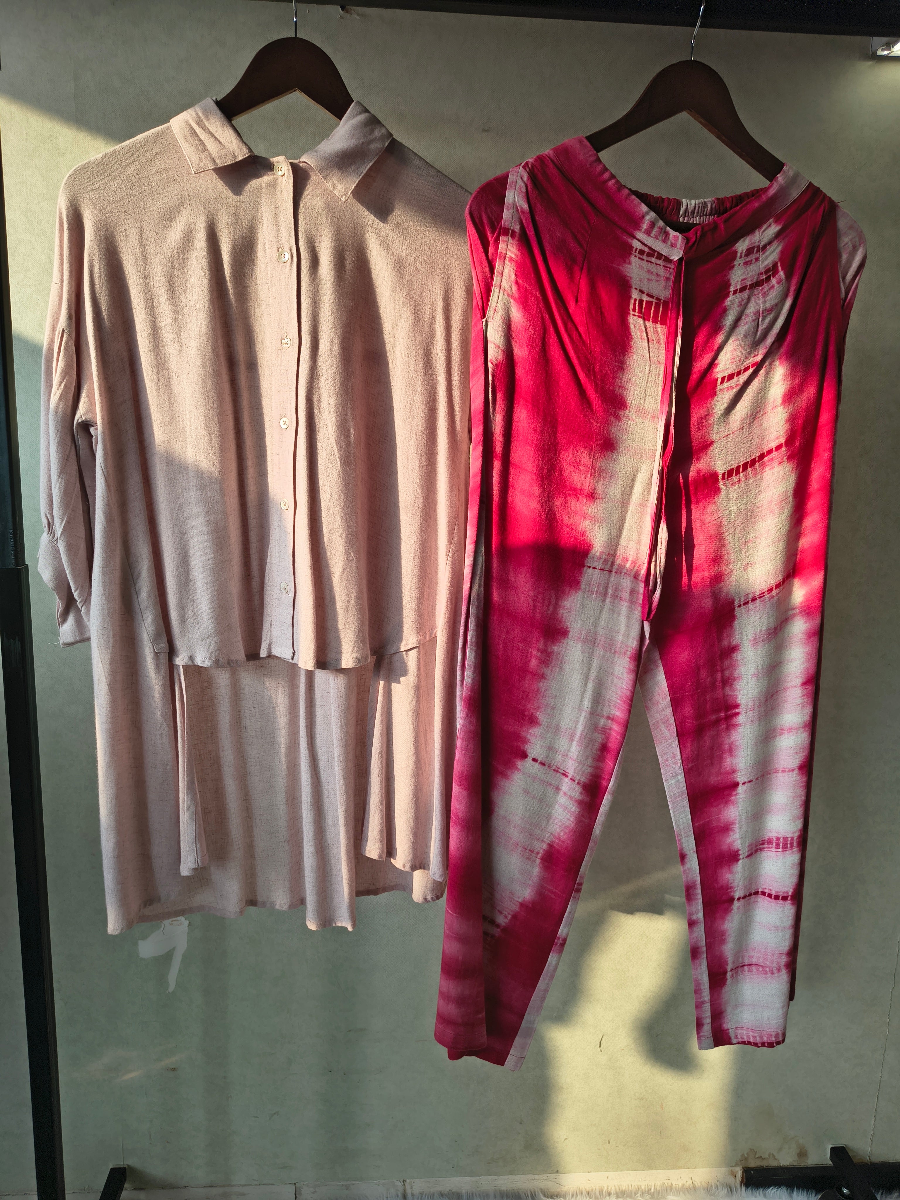 Image of Premium Layered Shirt Style Tunic Co-Ord Set with Tie-Dye Straight Pants