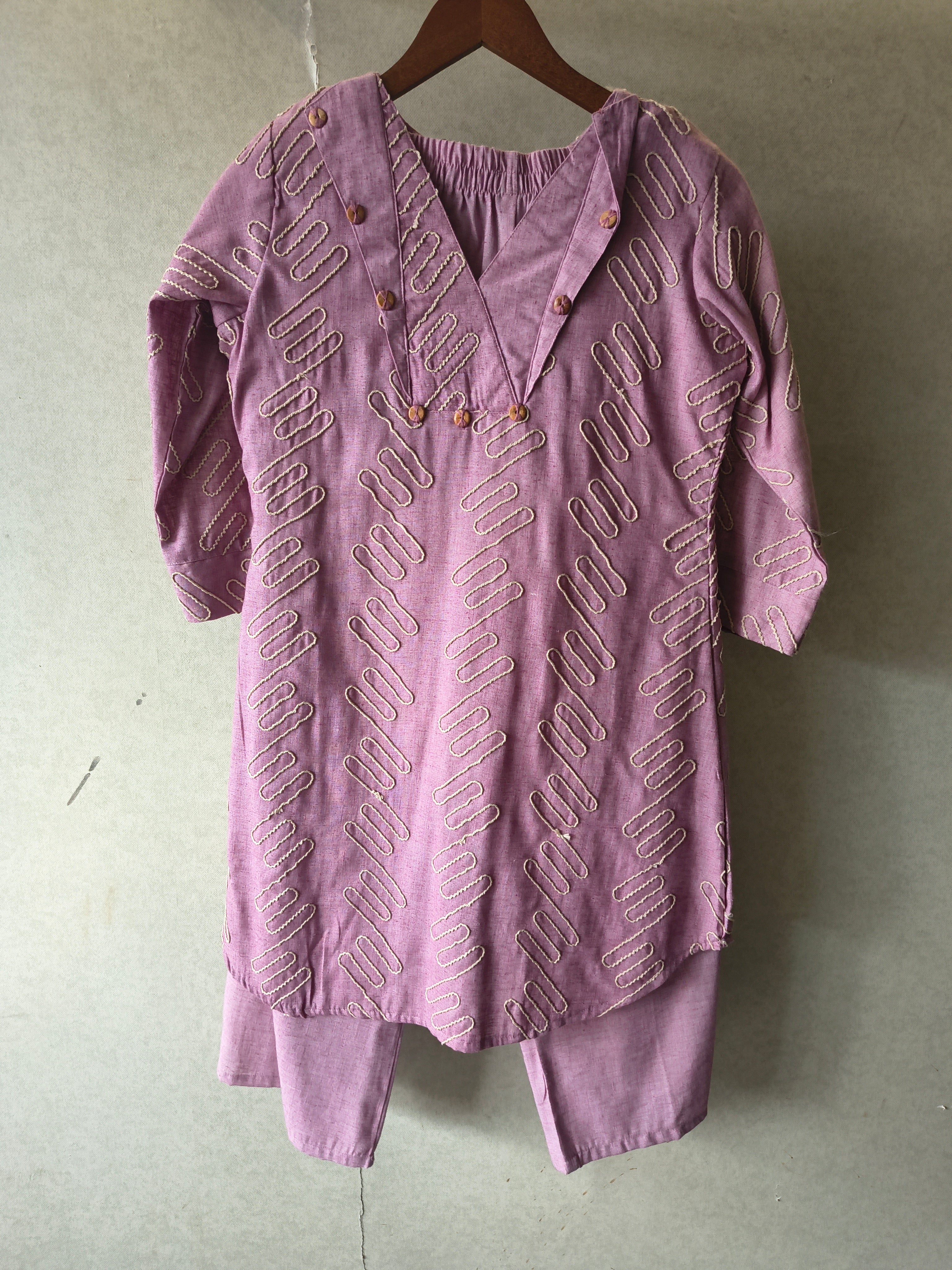 Image of Dusty Rose Embroidered V-Neck Designer Kurta Pant Co-Ord Set