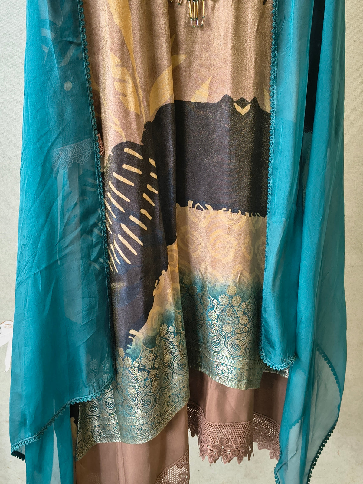 Premium Abstract Print Straight Kurta with Cigarette Pants & Dupatta Set