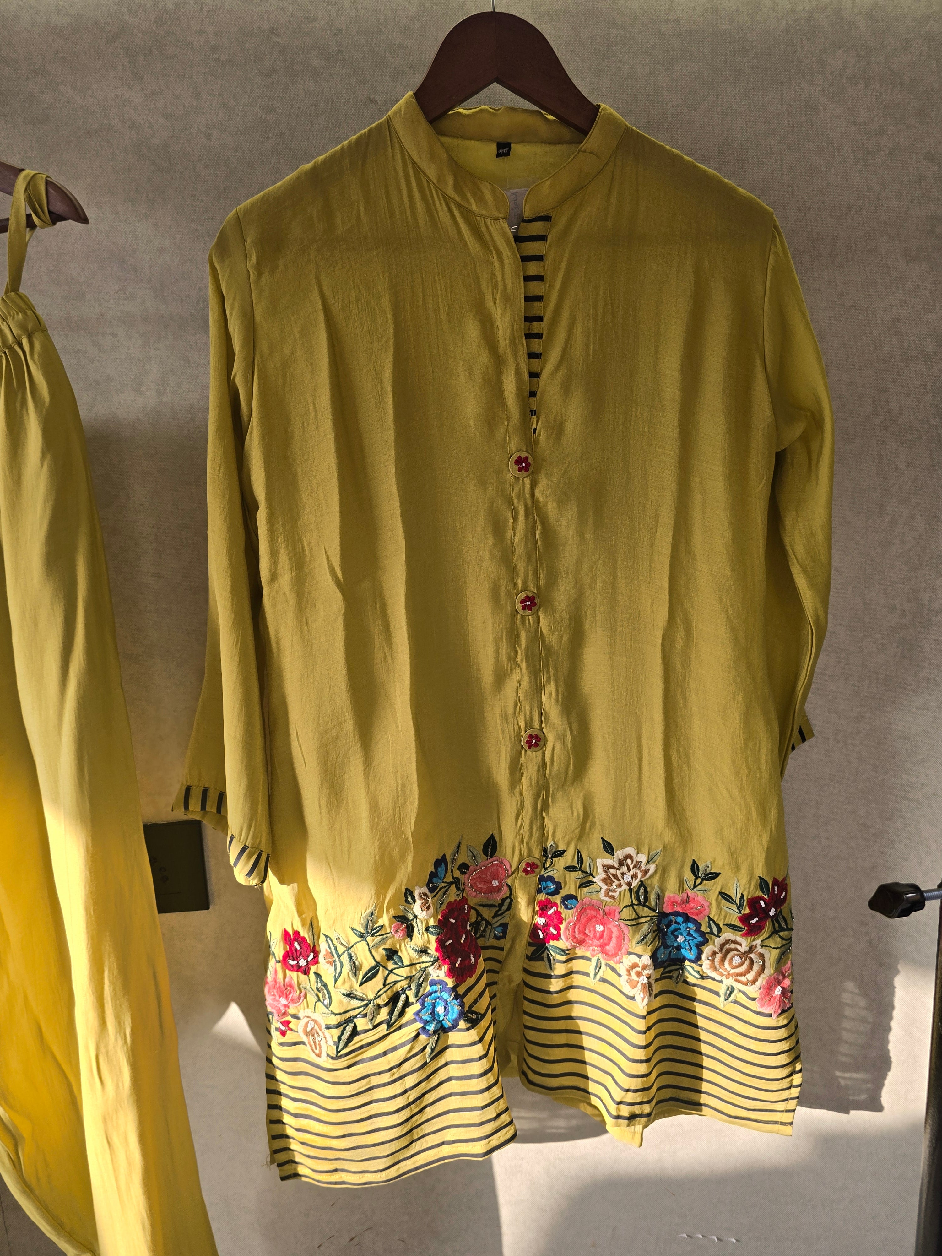 Image of Mustard Floral Embroidered Co-Ord Set