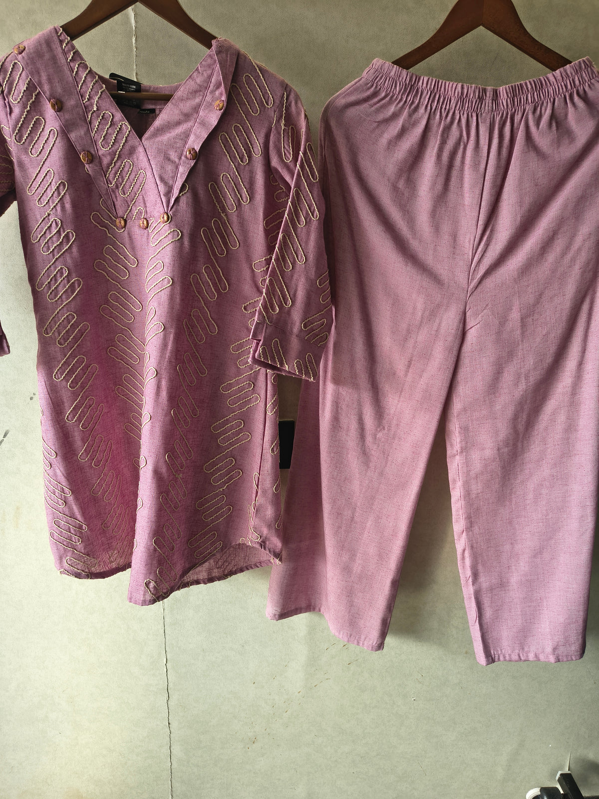 Dusty Rose Embroidered V-Neck Designer Kurta Pant Co-Ord Set
