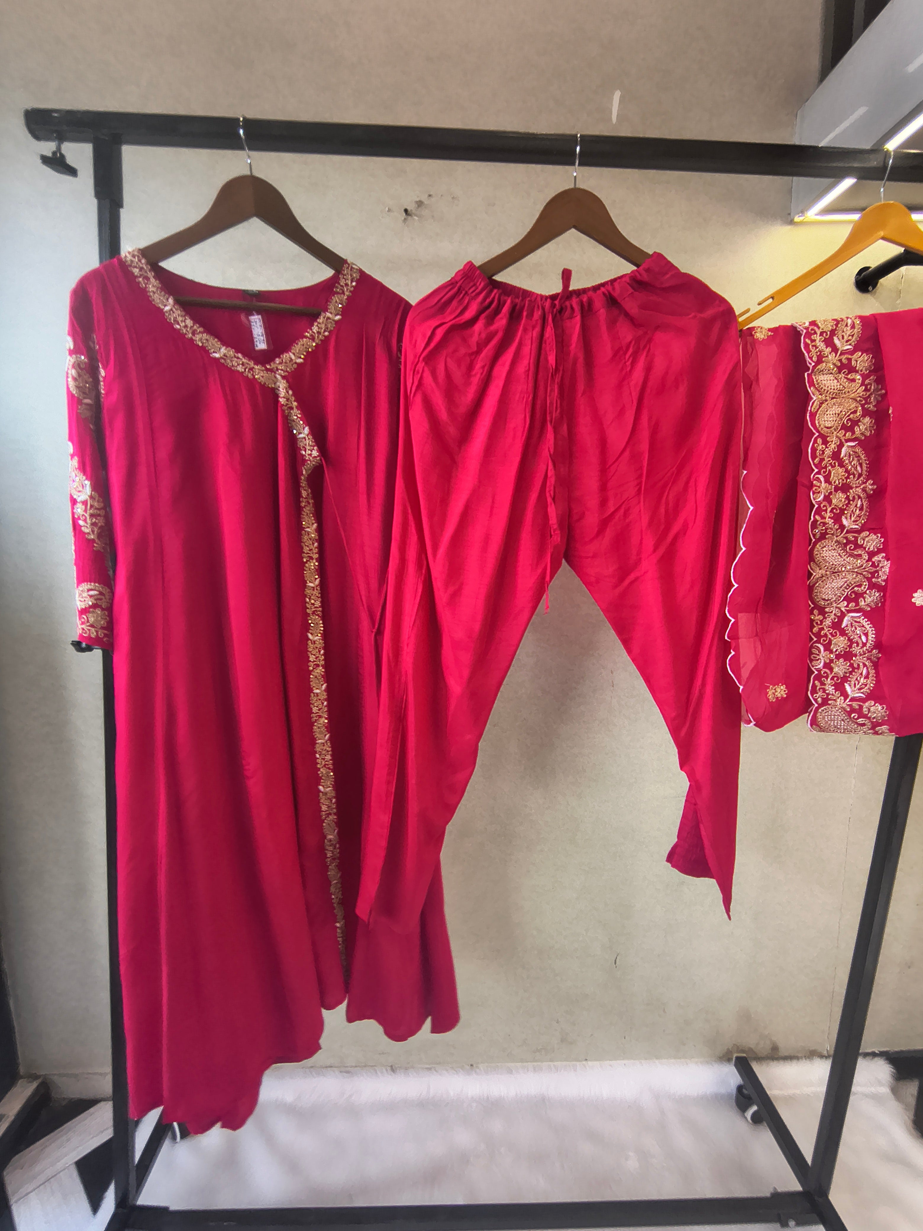 Image of Rani Pink Embroidered Anarkali Kurta Set with Dupatta | Premium 3 Piece Festive Ethnic Suit