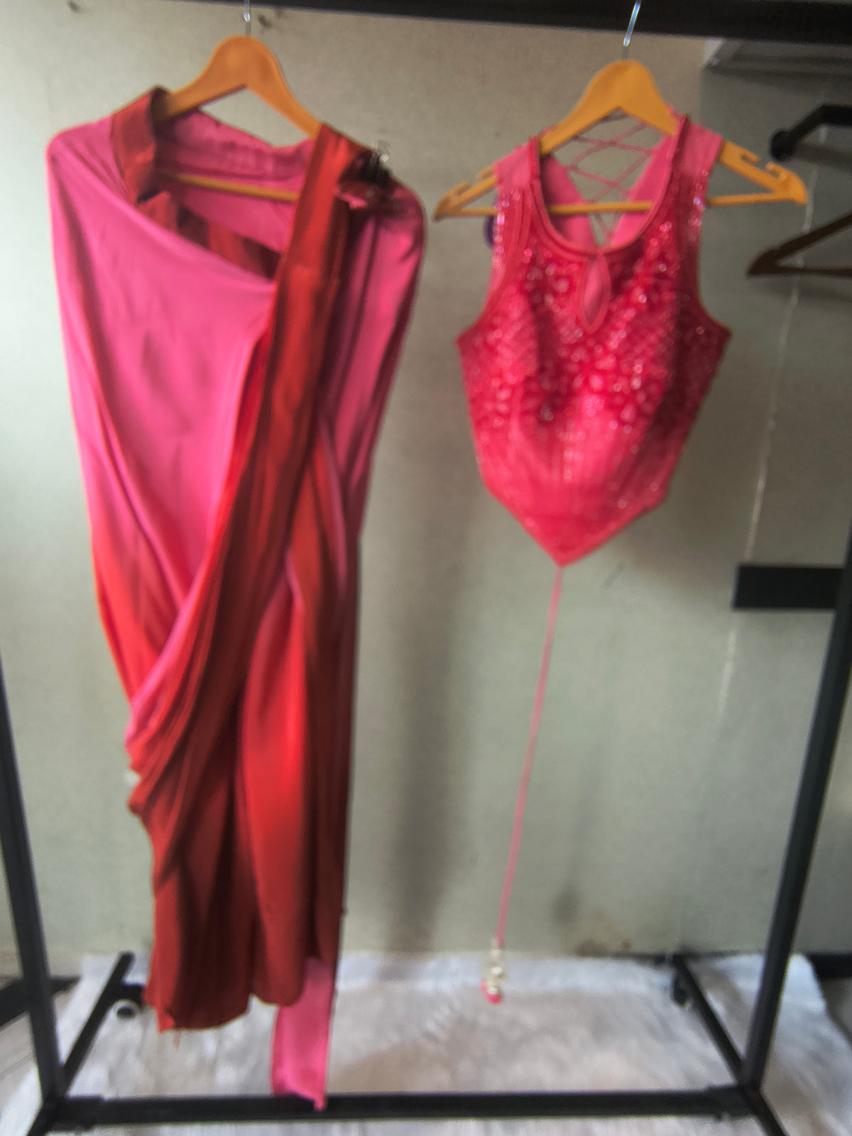 Premium Ombre Pink Pre-Draped Designer Saree with Heavy Hand Embroidered Corset Blouse