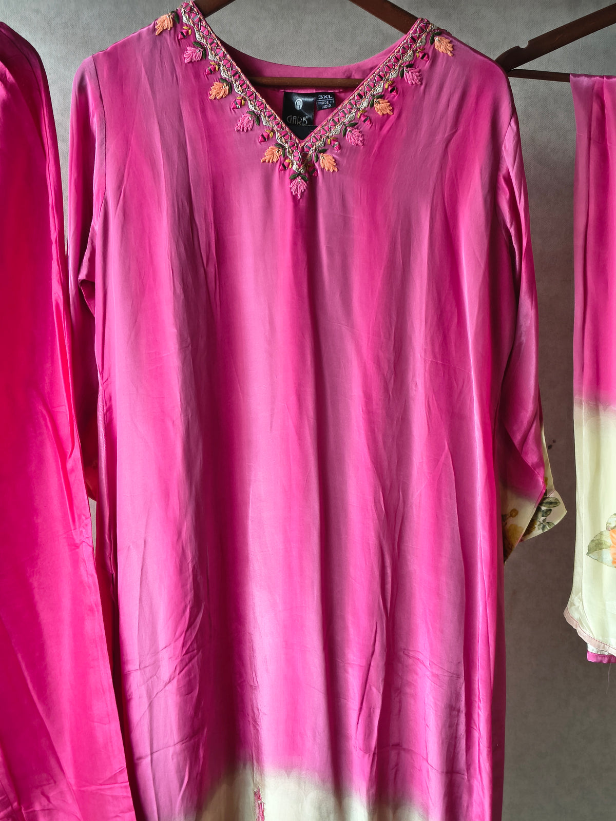 Premium Fuchsia Pink Floral Embroidered Kurta Set with Printed Dupatta