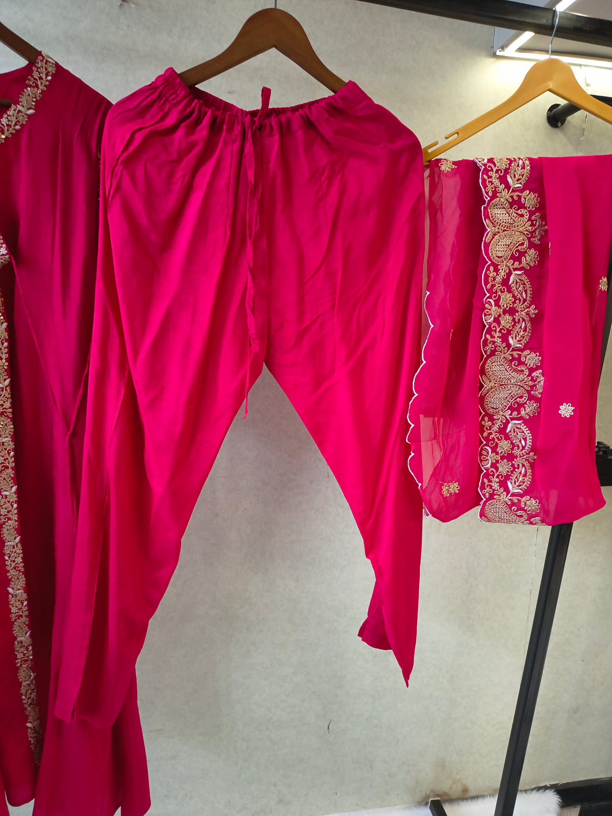 Rani Pink Embroidered Anarkali Kurta Set with Dupatta | Premium 3 Piece Festive Ethnic Suit