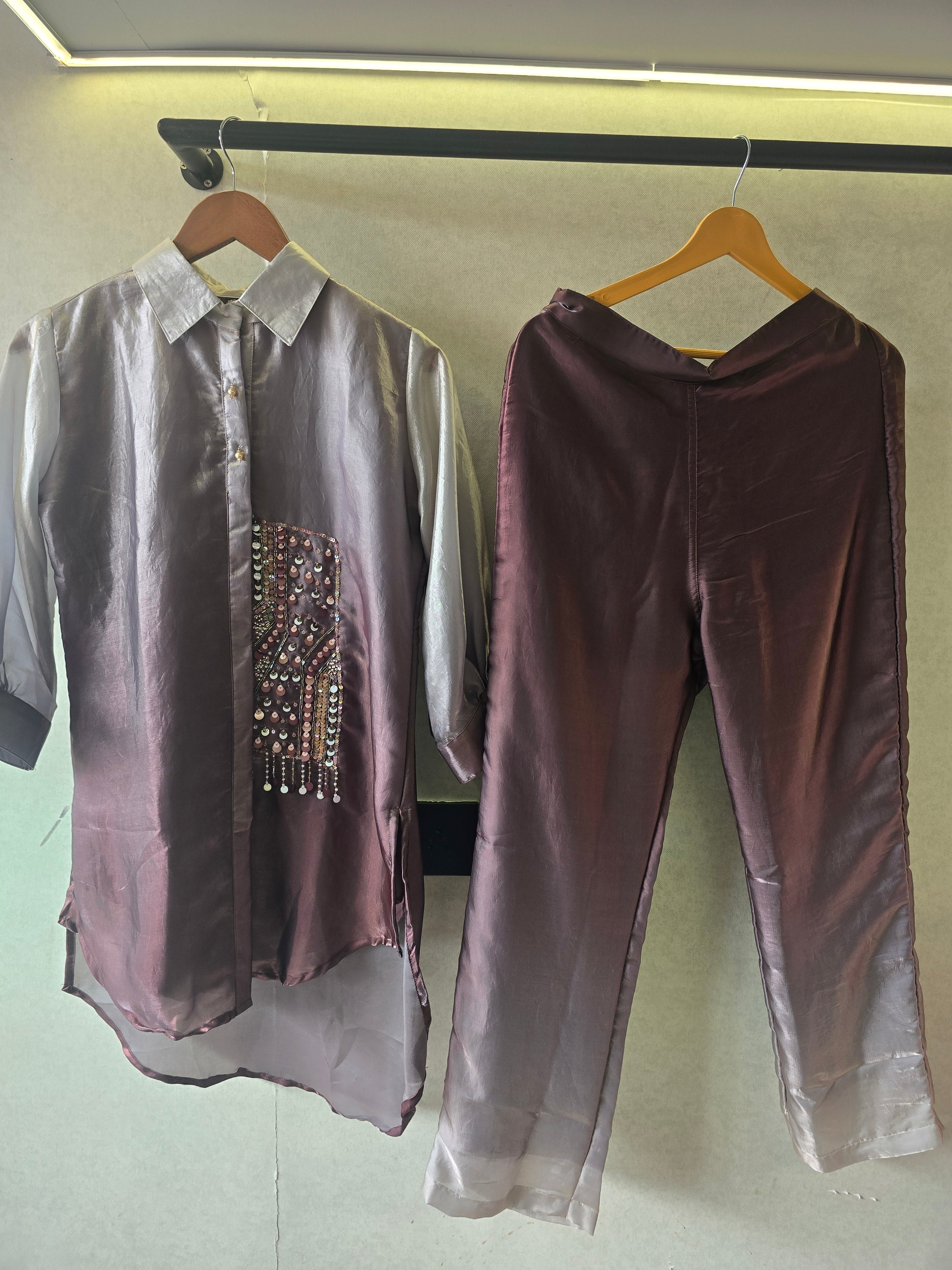 Image of Metallic Ombre Satin Embellished Co-Ord Set