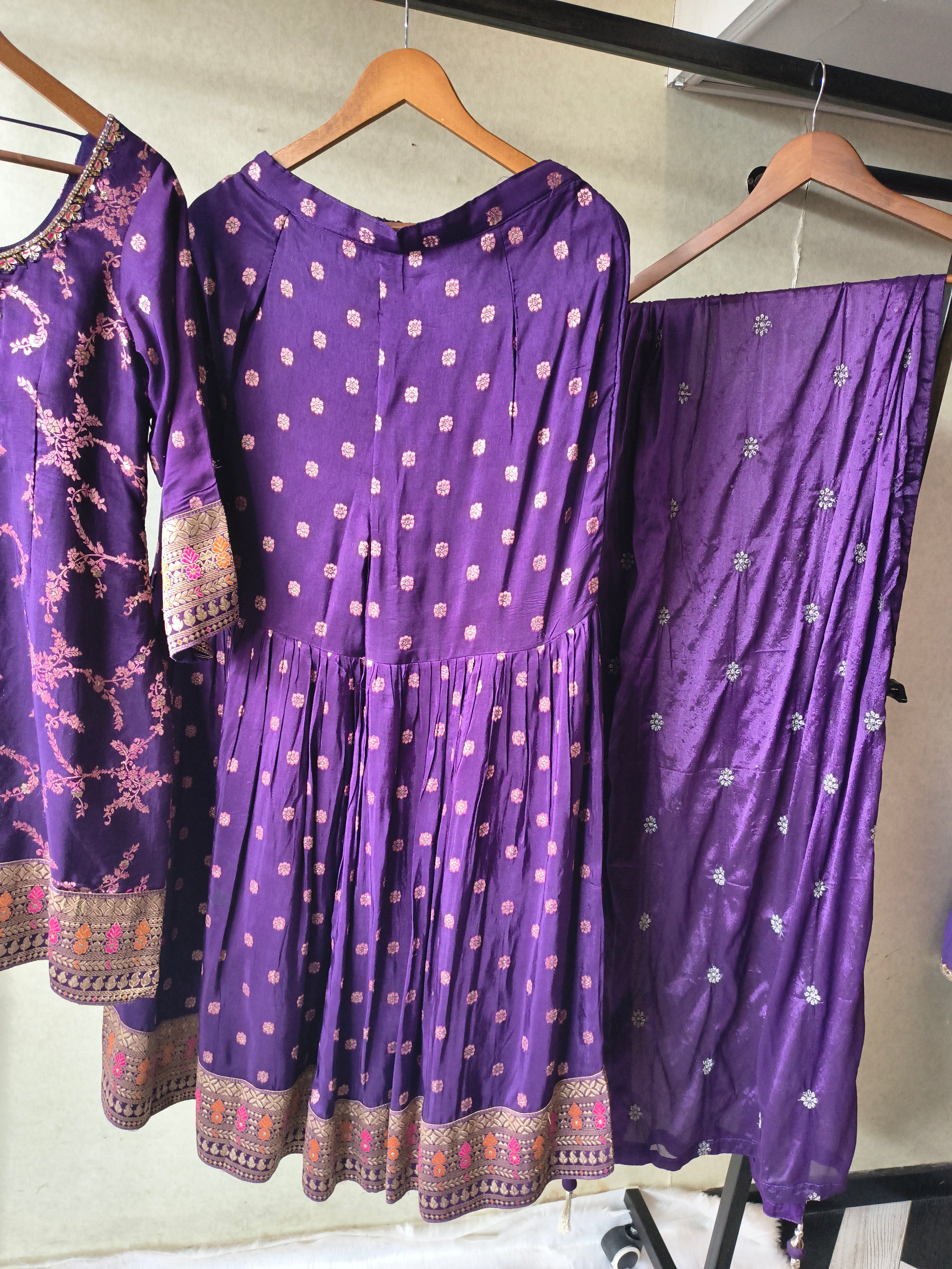 Image of Royal Purple Embroidered Peplum Sharara Set with Banarasi Border & Dupatta – Premium 3 Piece Festive Ensemble