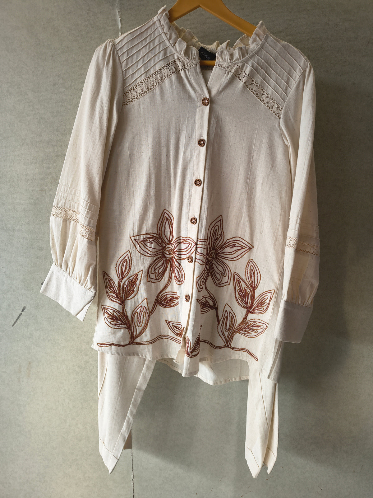 Ivory Botanical Embroidered Pintuck Designer Co-Ord Set