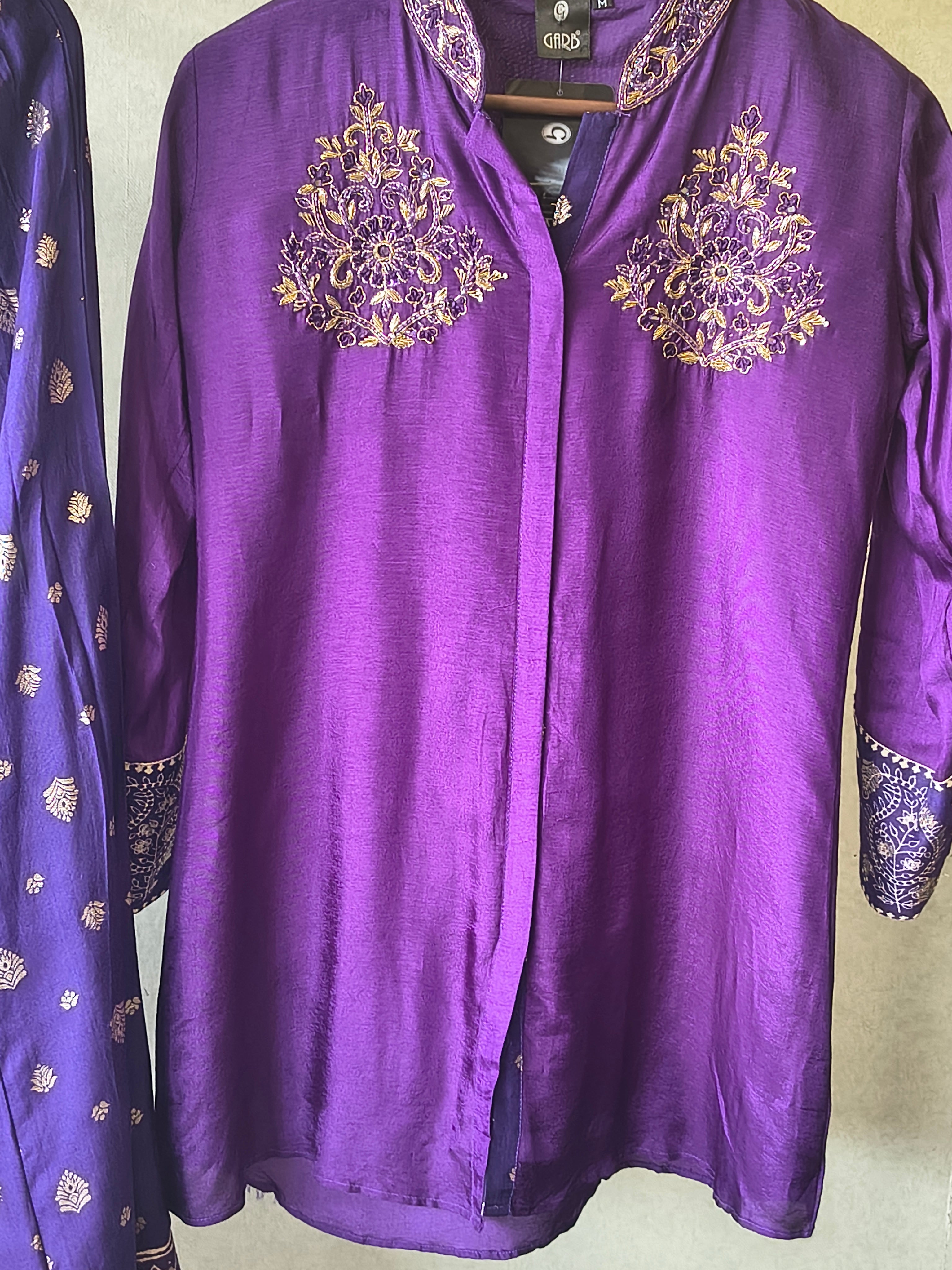 Image of Royal Purple Designer Embroidered Co-Ord Set with Printed Palazzo