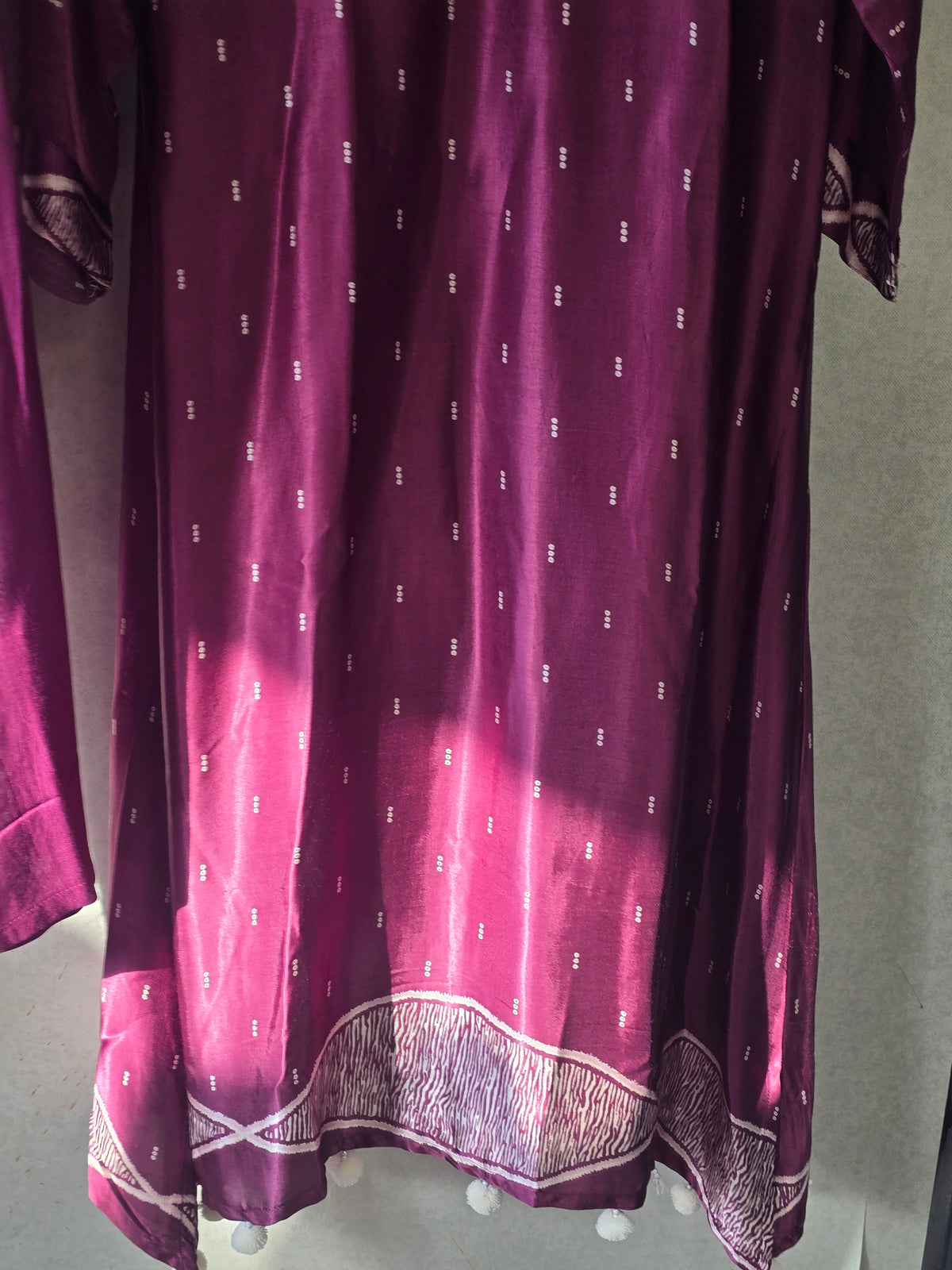 Plum Dotted Print Kurta Pant Set