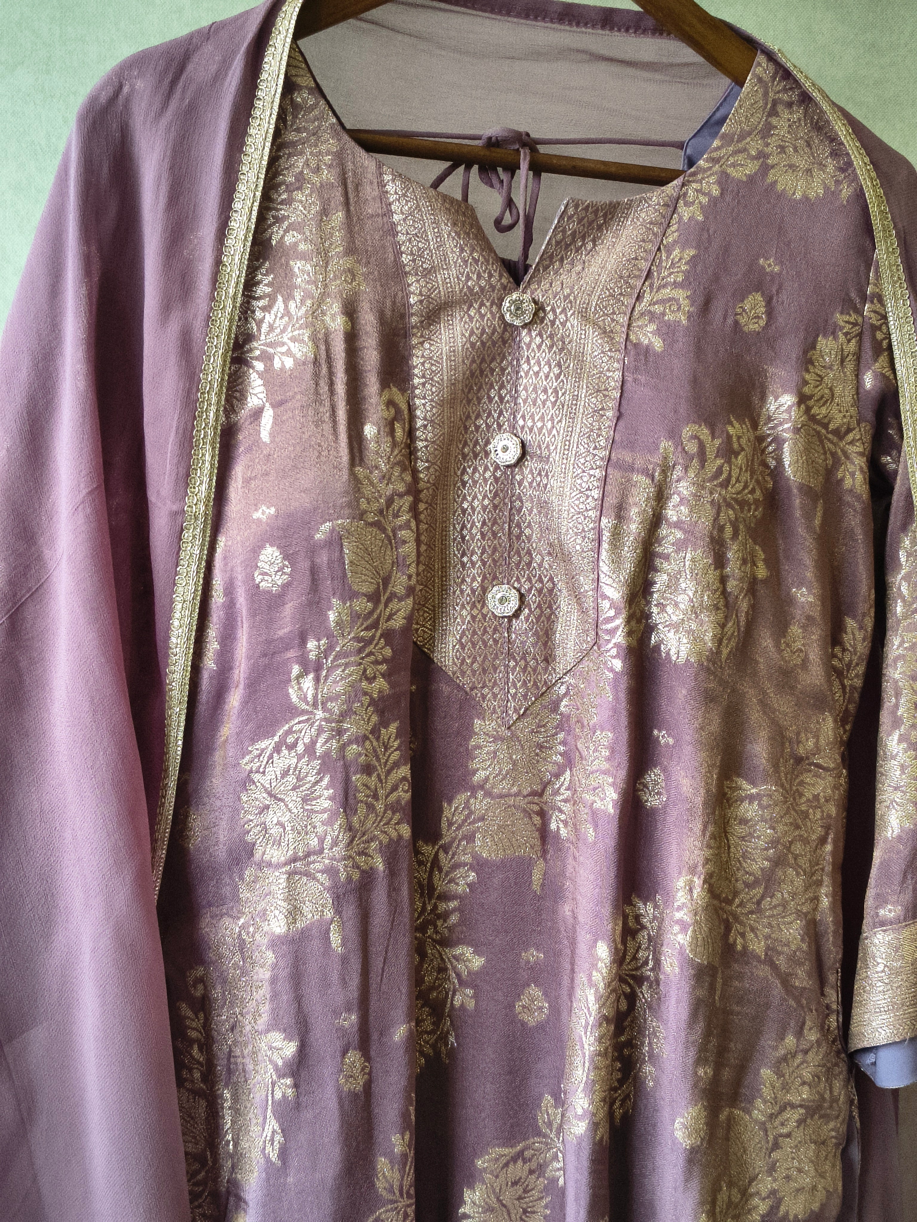 Image of Premium Lavender Jacquard Straight Kurta with Georgette Sharara & Dupatta Set