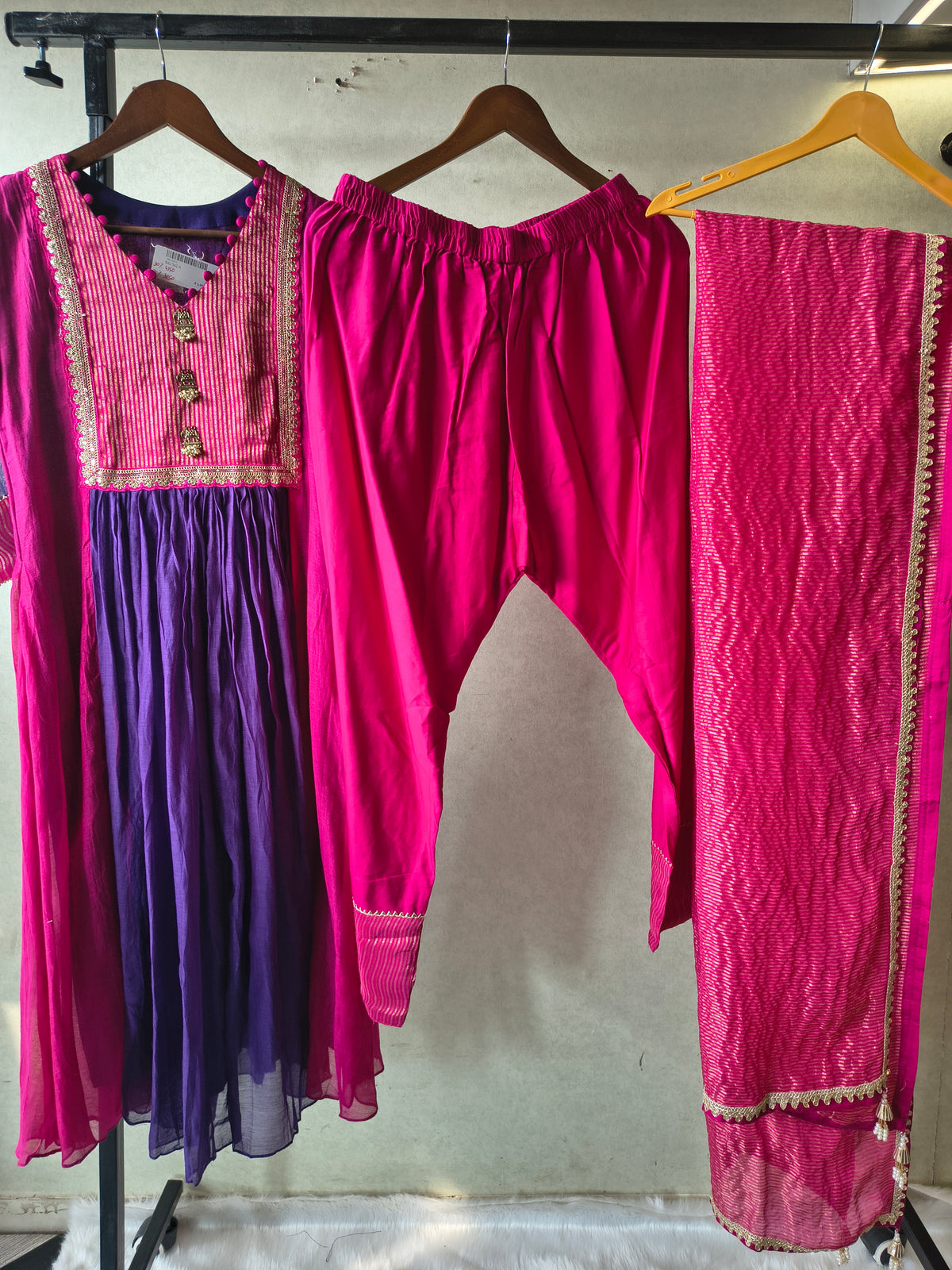 Magenta & Royal Purple Georgette Anarkali Suit Set with Embroidered Yoke & Designer Dupatta – Premium 3 Piece Ethnic Ensemble