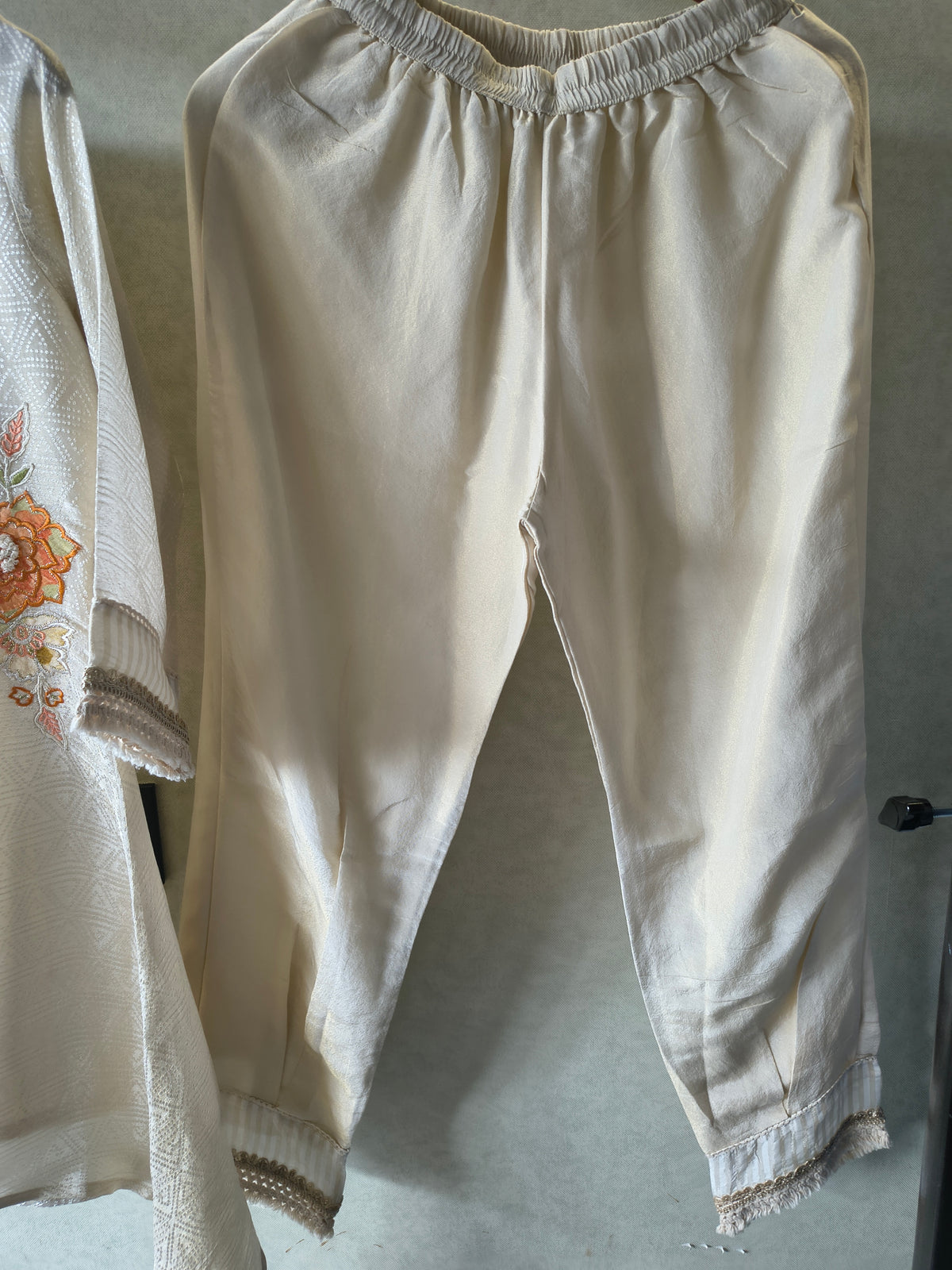 Ivory Floral Embroidered Premium Asymmetrical Kurta Pant Co-Ord Set