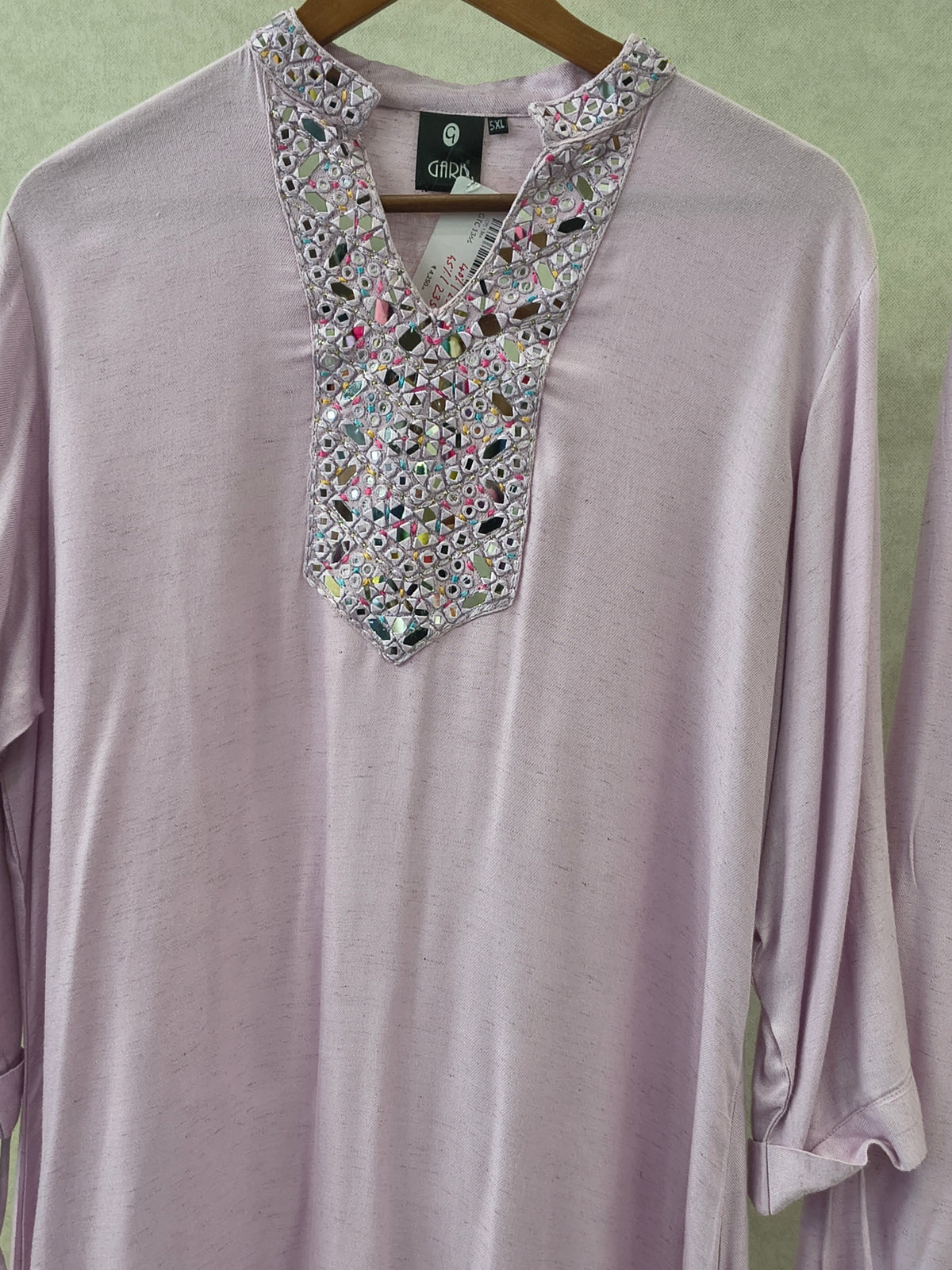 Premium Lilac Mirror Work Co-Ord Kurta Set with Designer Embellished Neckline
