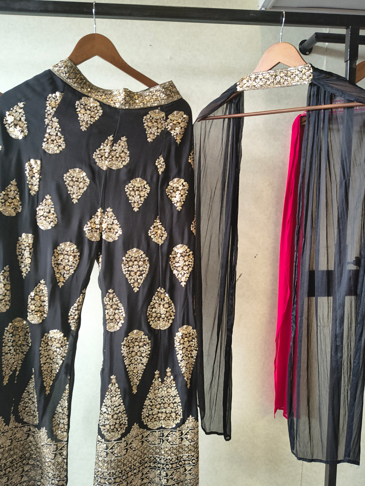 Luxury Black Hand-Embroidered Bustier & Palazzo Set with Embellished Net Dupatta – 3 Piece Designer Ensemble