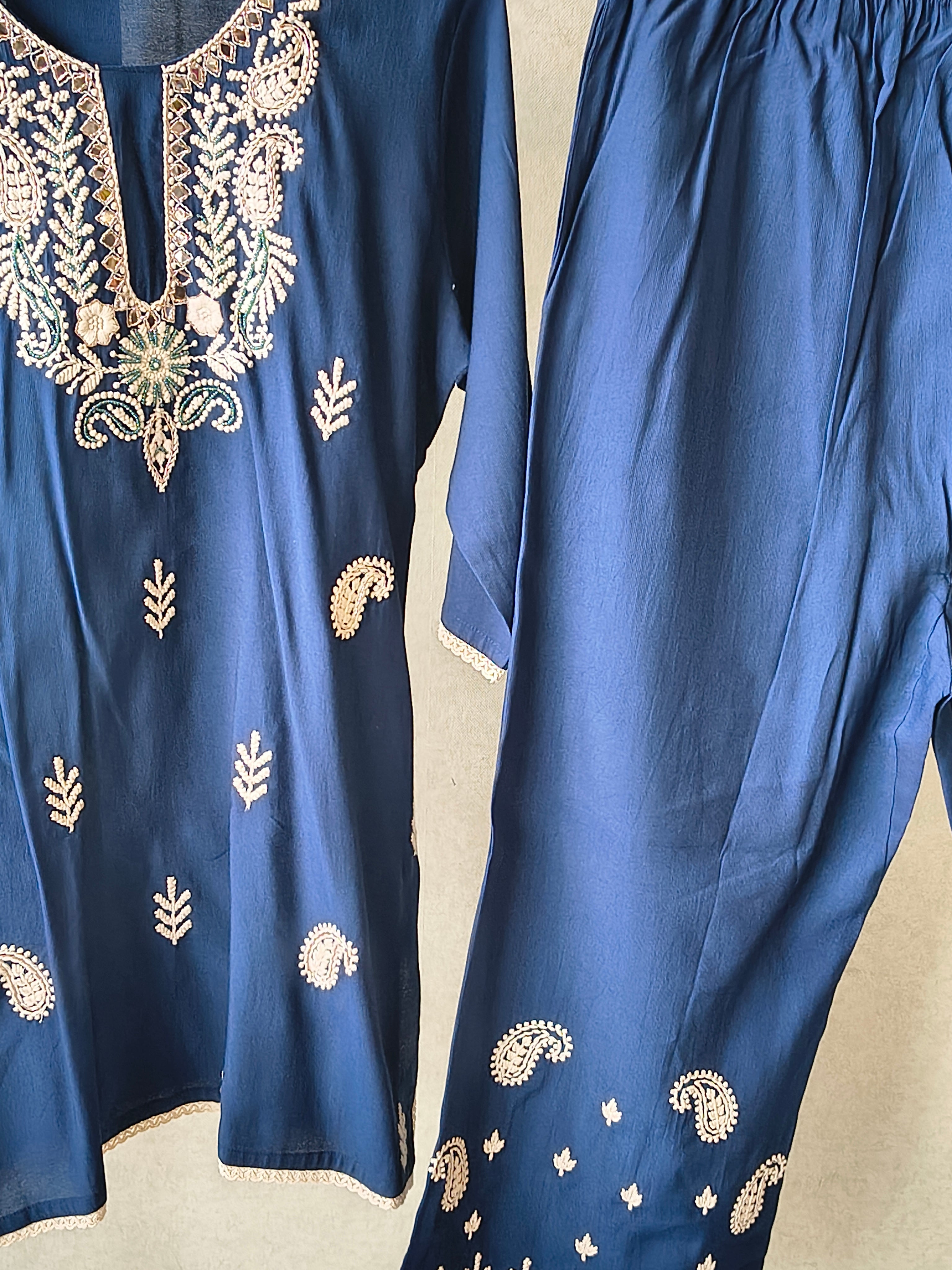 Image of Premium Navy Blue Embroidered Kurta Set with Designer Pants