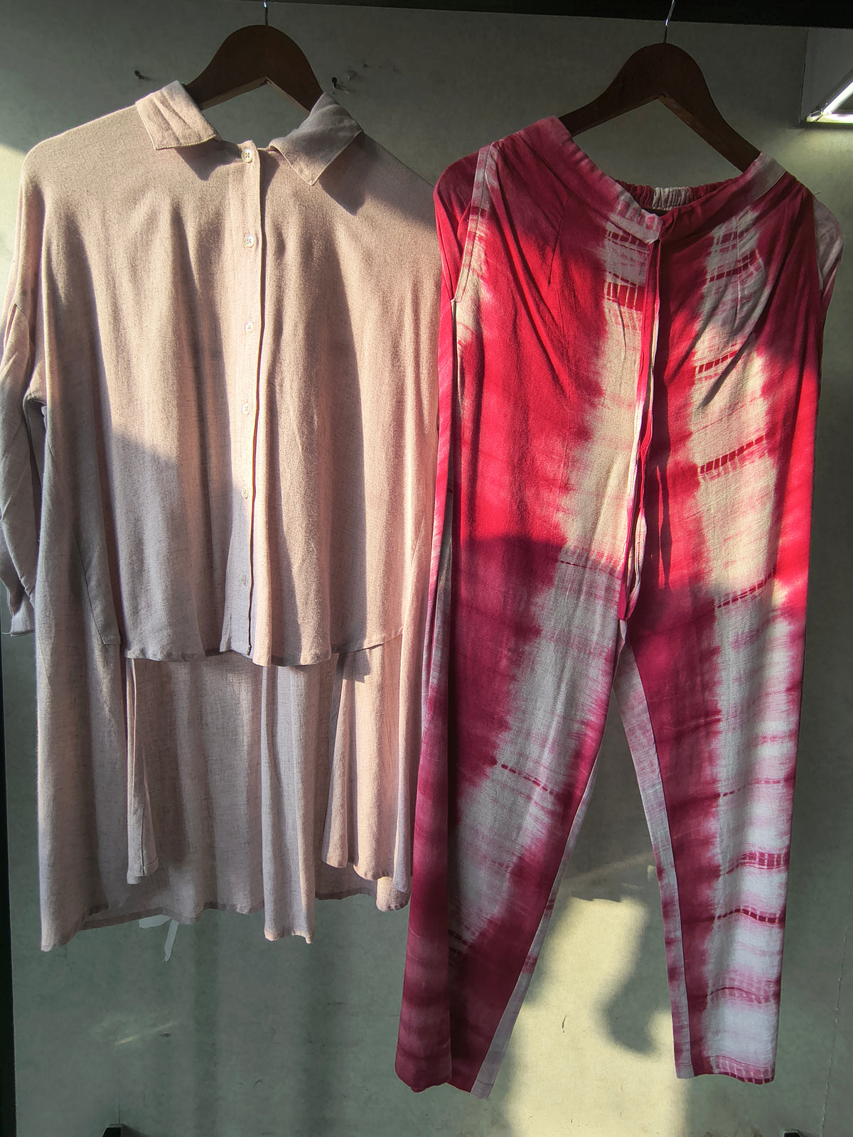 Premium Layered Shirt Style Tunic Co-Ord Set with Tie-Dye Straight Pants