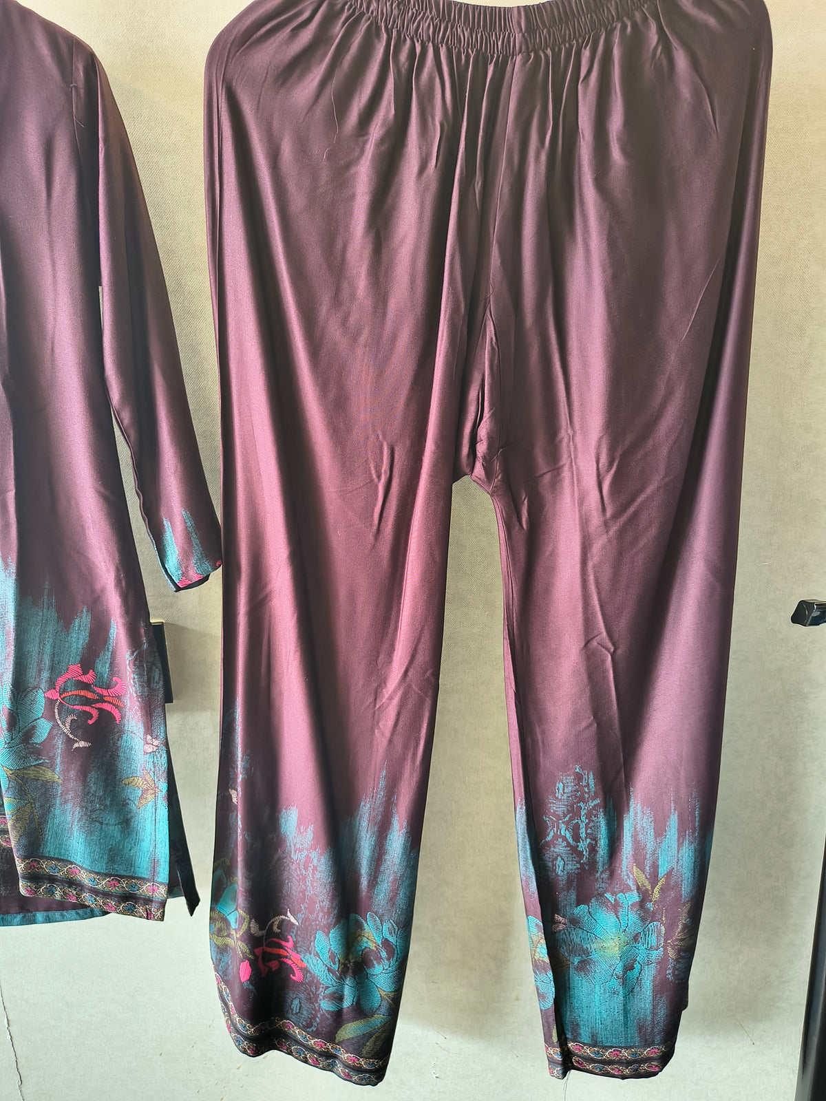 Wine Embellished Premium Silk Co-Ord Set