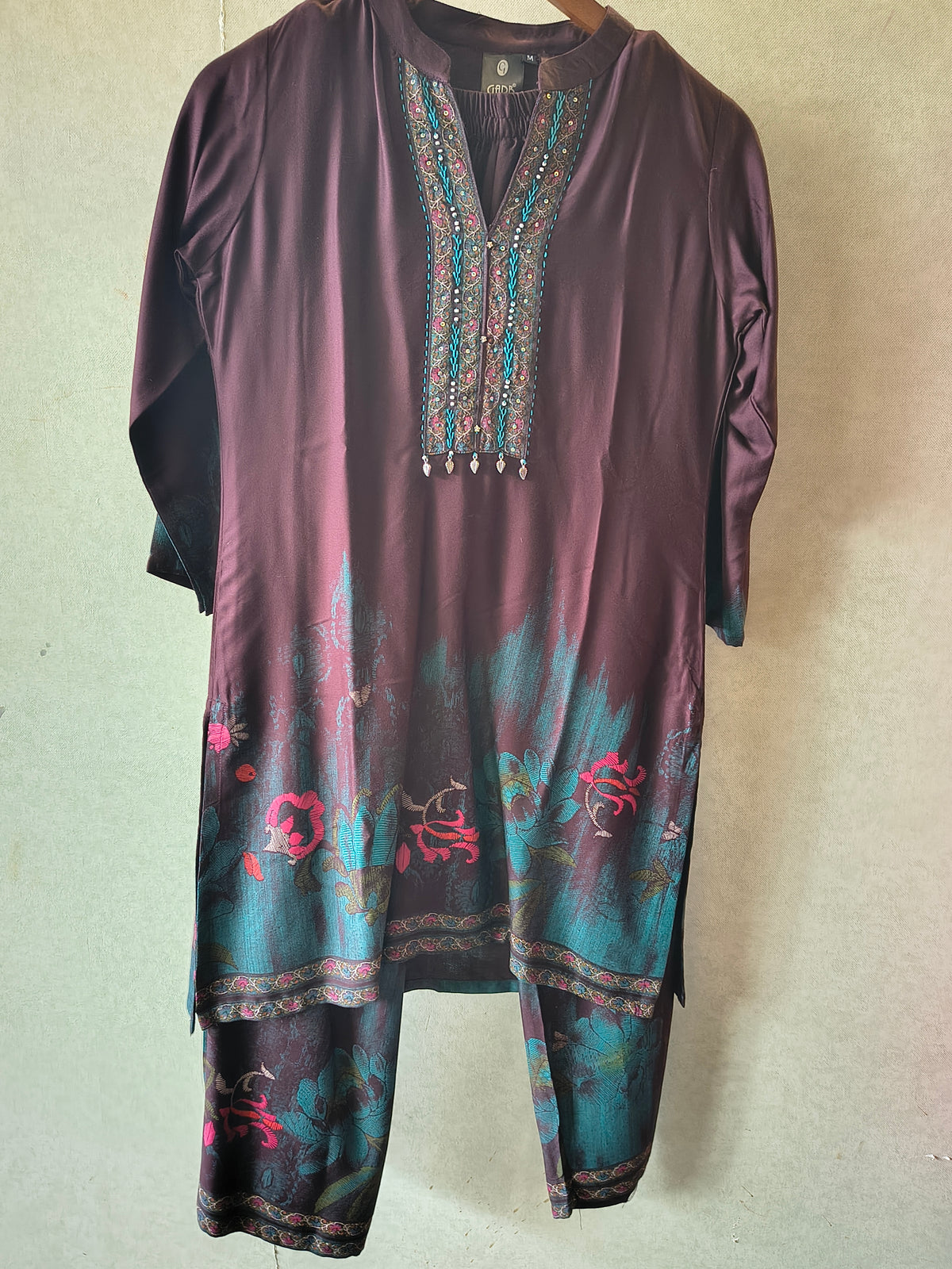 Wine Embellished Premium Silk Co-Ord Set
