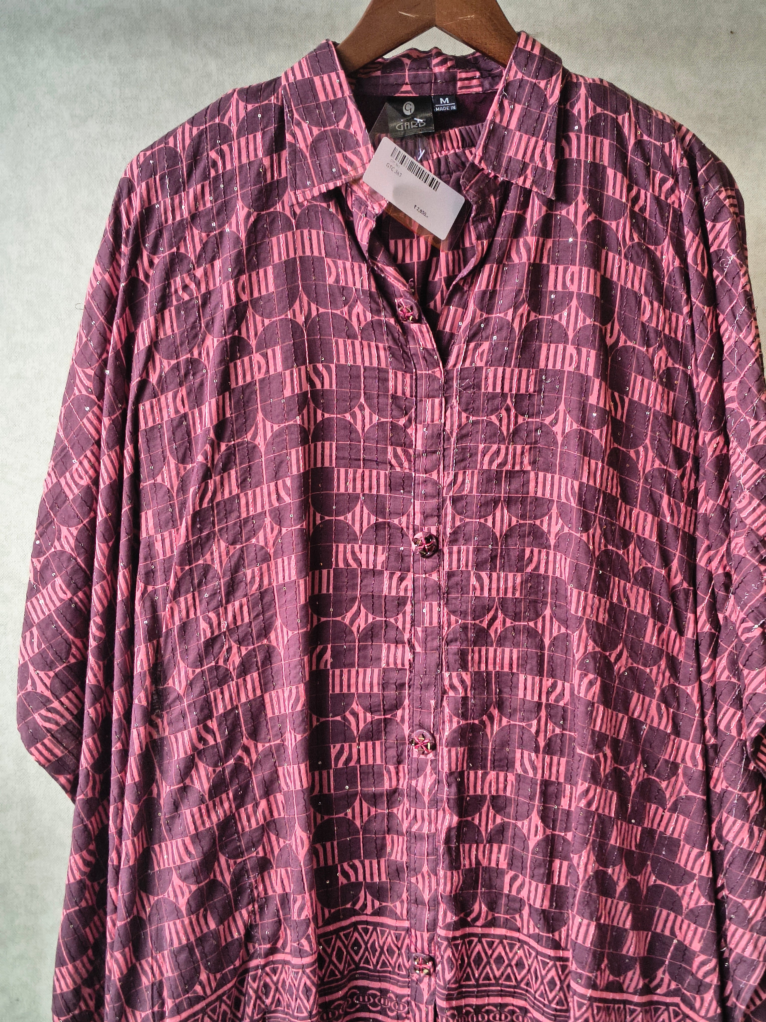 Image of Premium Abstract Printed Asymmetrical Shirt Co-Ord Set with Tapered Pants