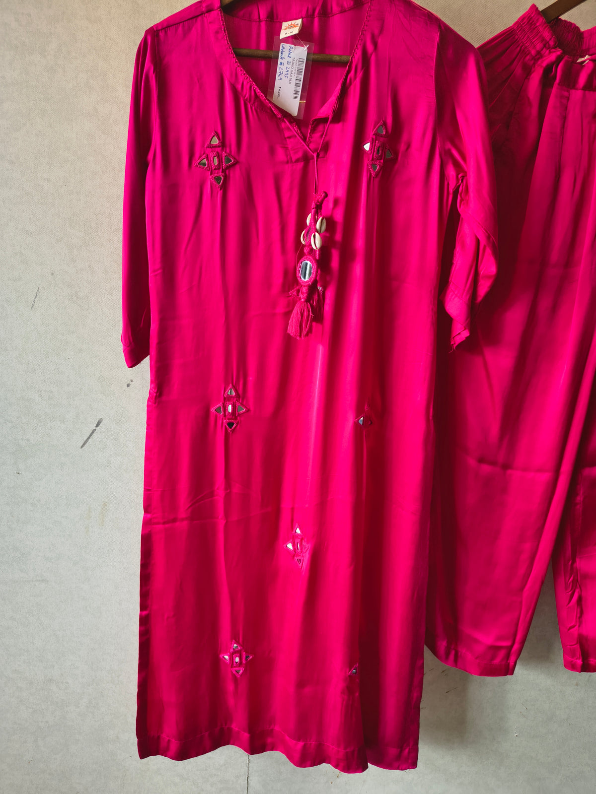 Tadko Brand - Rani Pink Mirror Work Premium Silk Co-Ord Set