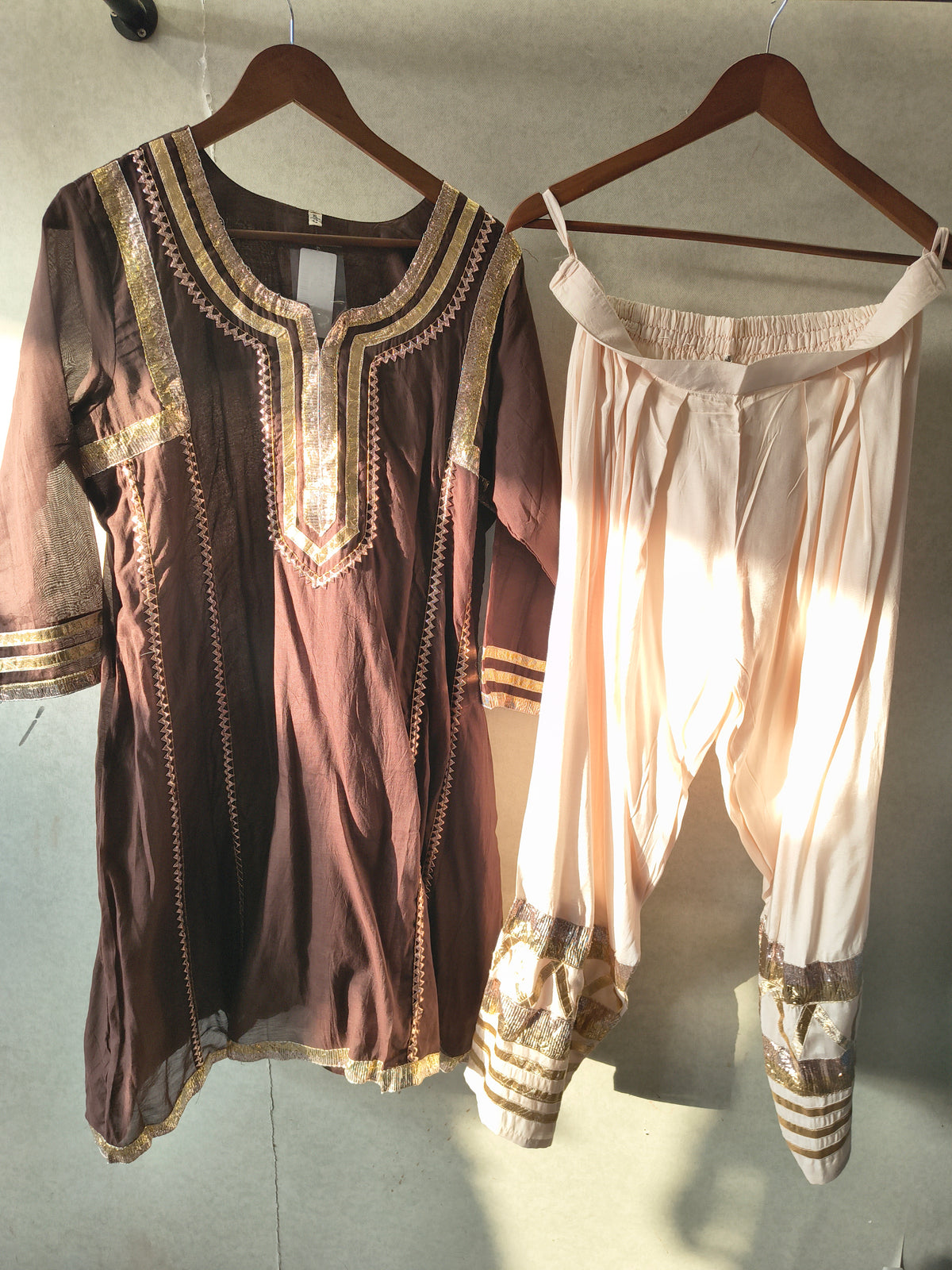 Chocolate Brown Gota Patti Designer Kurta Set with Embellished Dhoti Pants