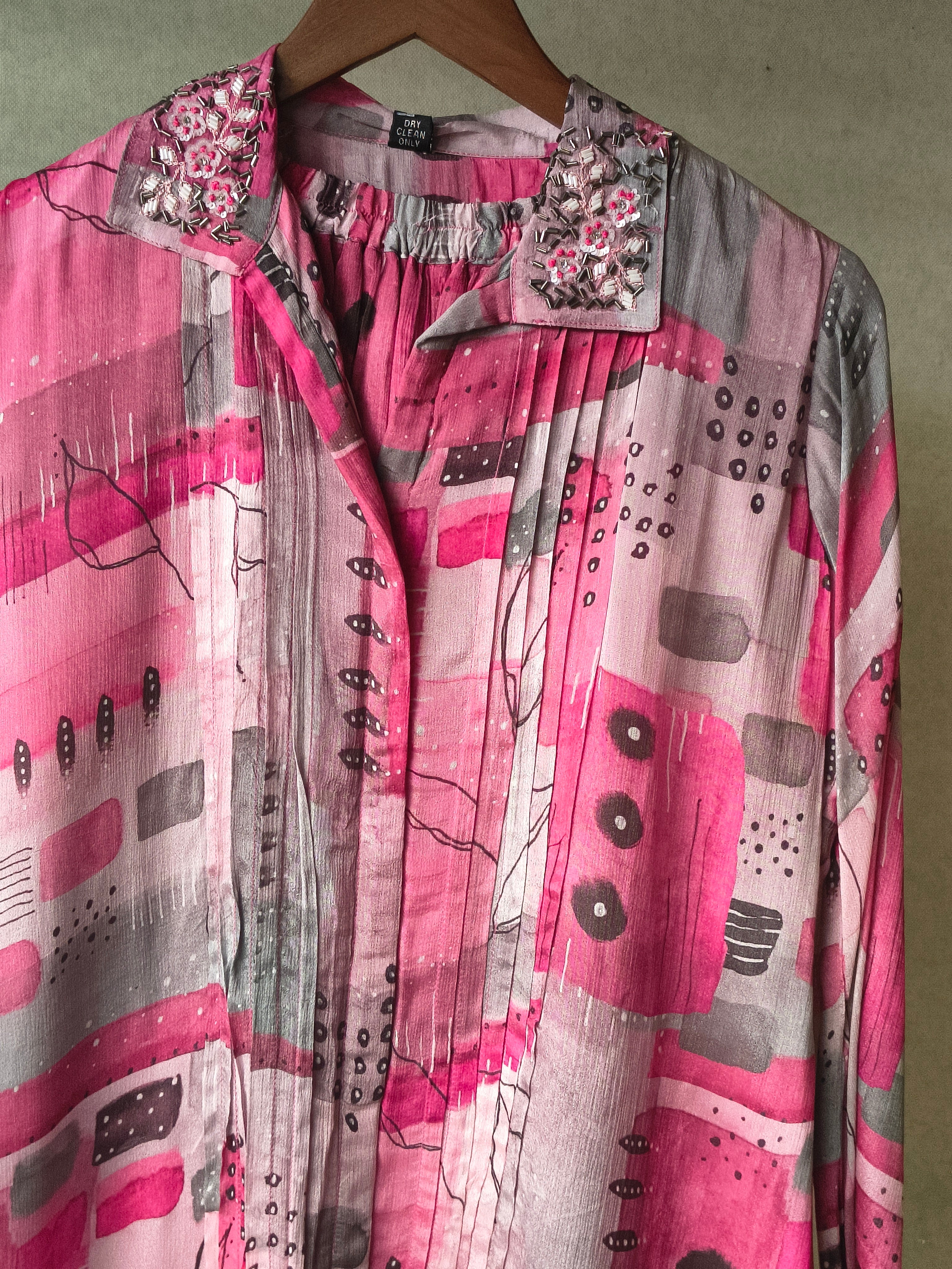 Image of Premium Embellished Abstract Printed Oversized Shirt Co-Ord Set with Tapered Pants