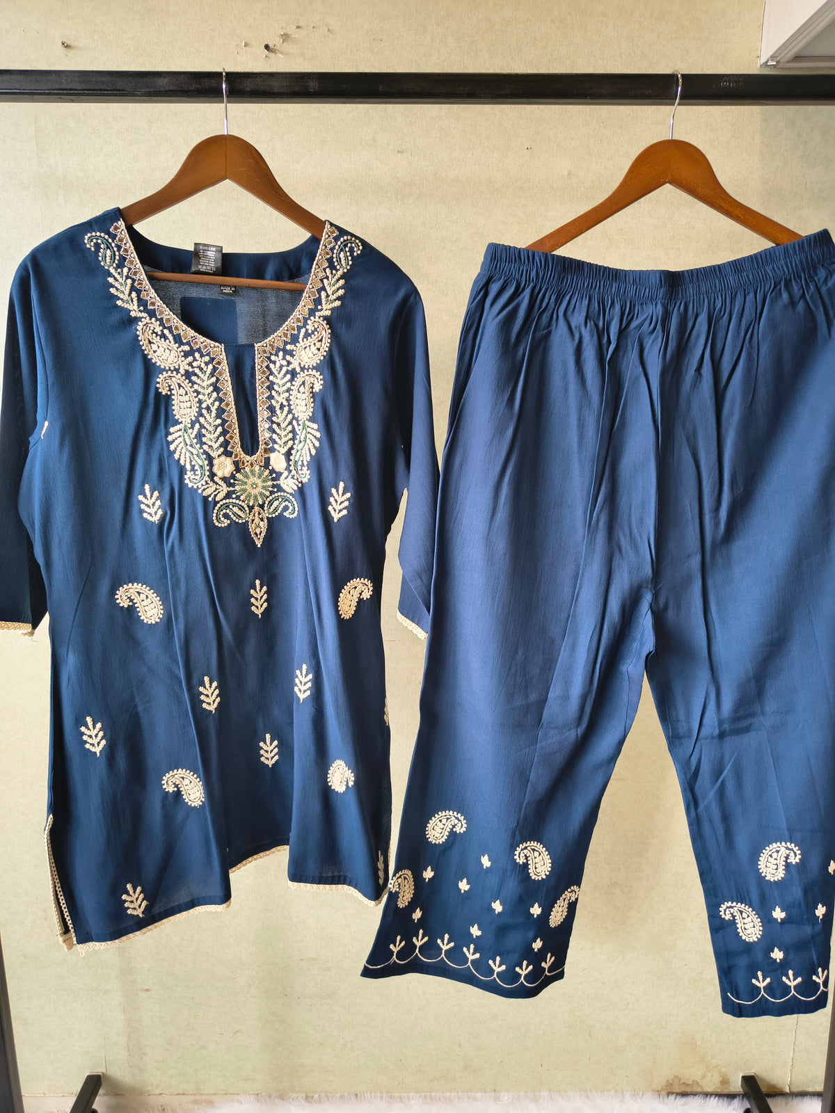 Premium Navy Blue Embroidered Kurta Set with Designer Pants