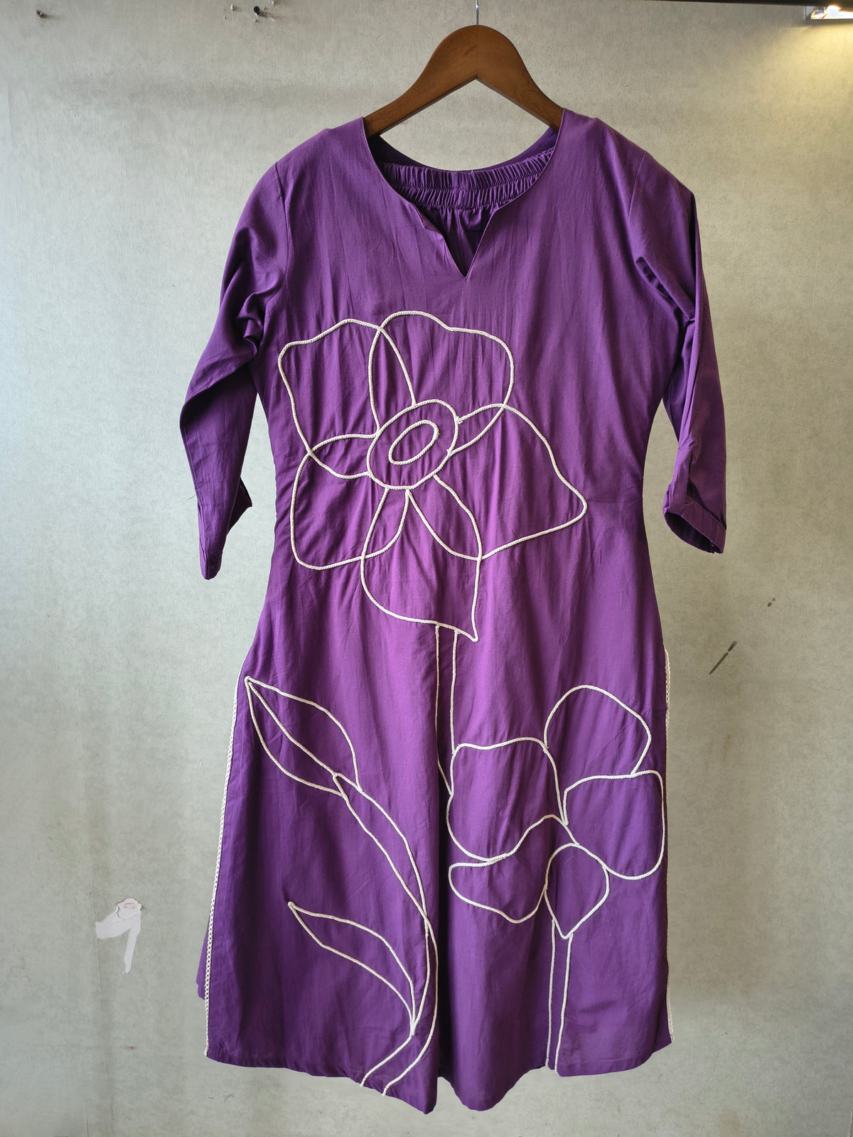 Royal Purple Floral Embroidered Cotton Kurta Set with Straight Pants