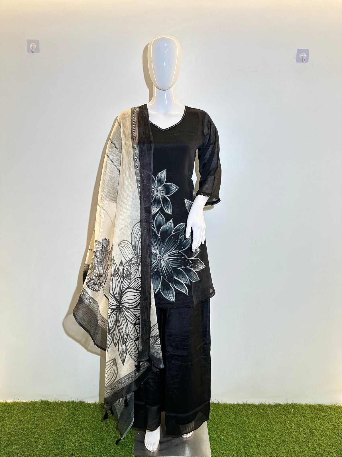 Pastel Pure Silk 3 Piece Kurti Set with Hand work