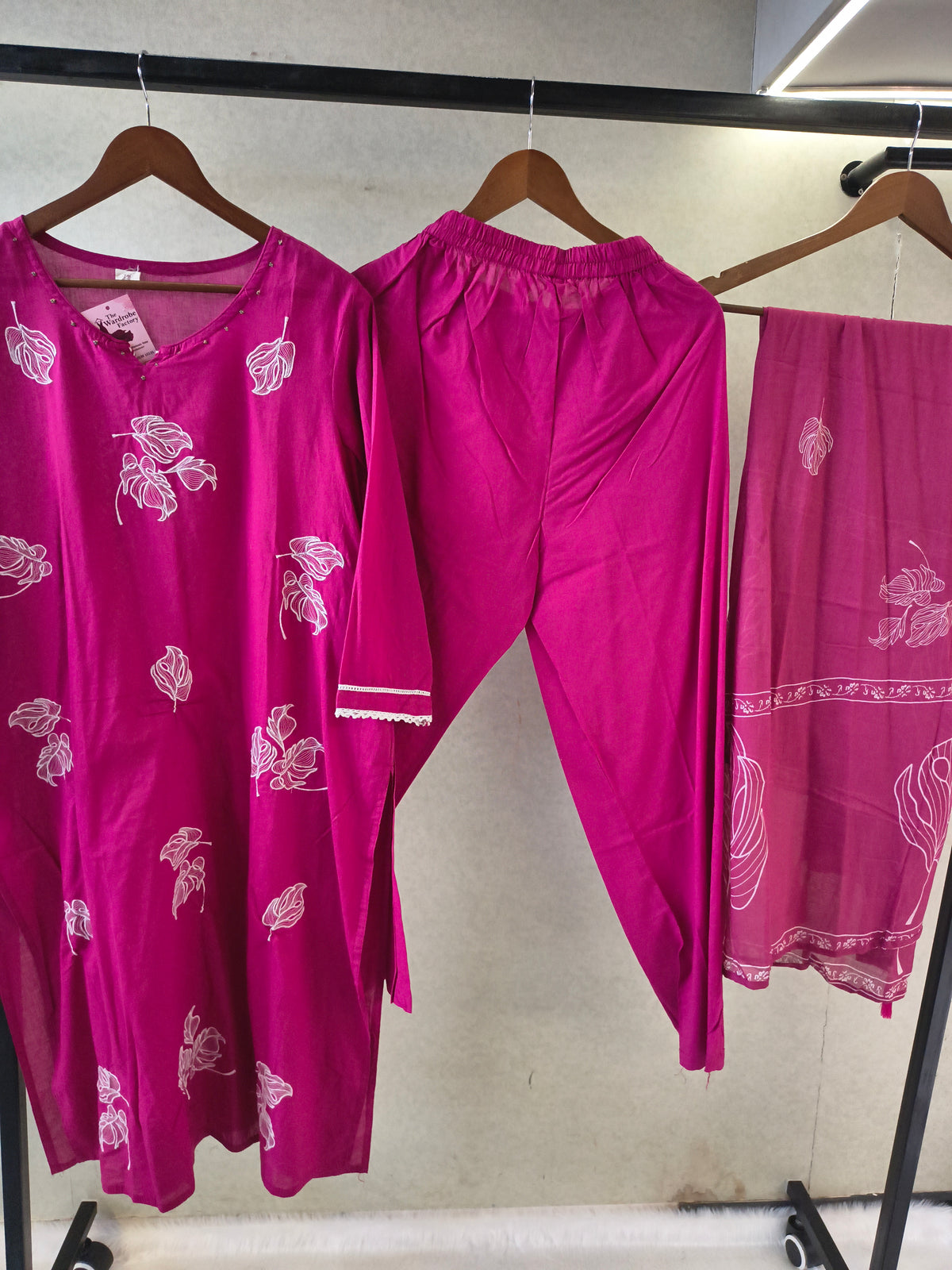Premium Magenta Floral Printed Kurta Set with Matching Dupatta