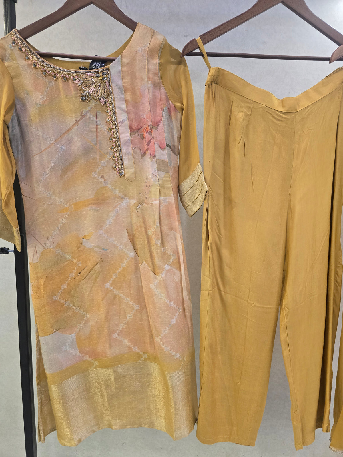 Mustard Abstract Printed Designer Kurta Set with Chiffon Dupatta | Premium 3 Piece Ethnic Suit