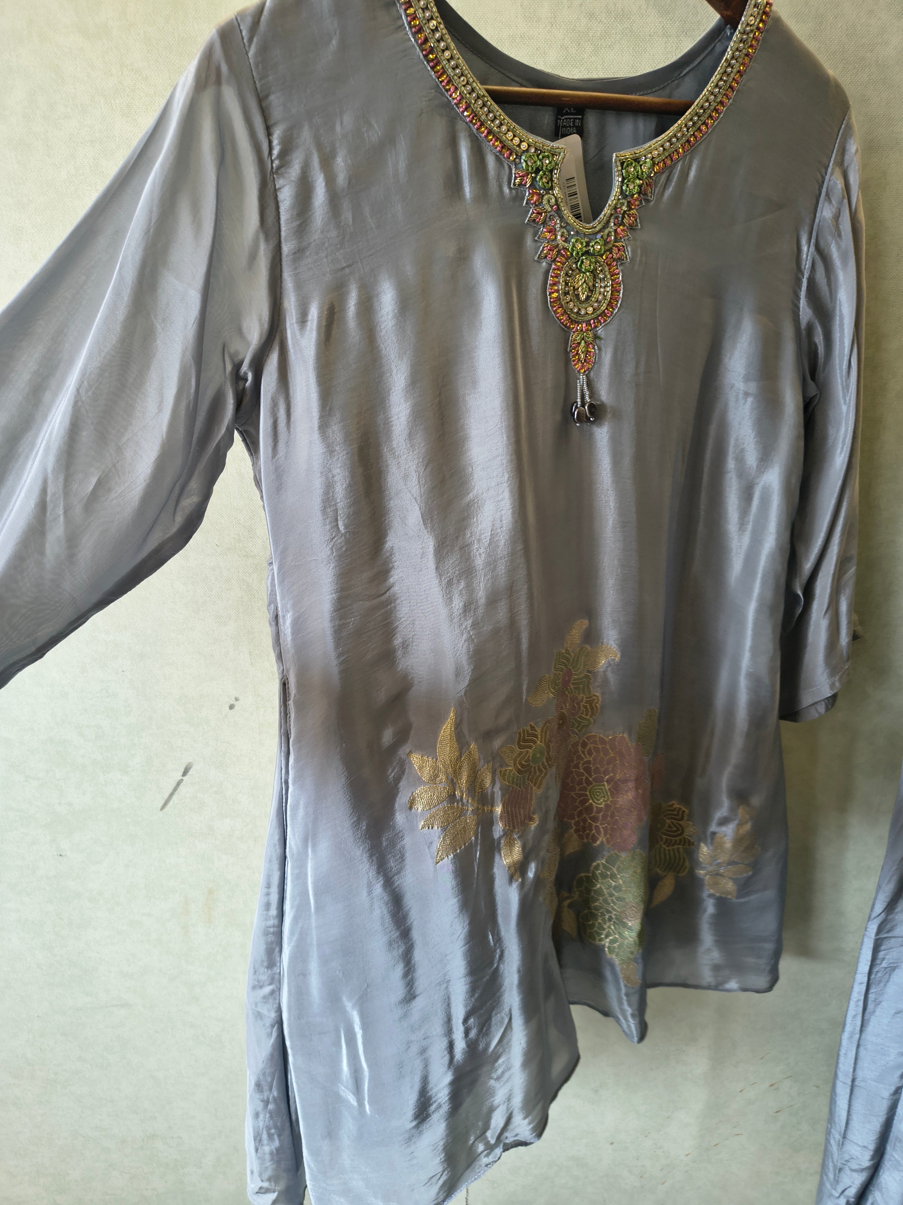 Image of Grey Embroidered Premium Silk Co-Ord Set